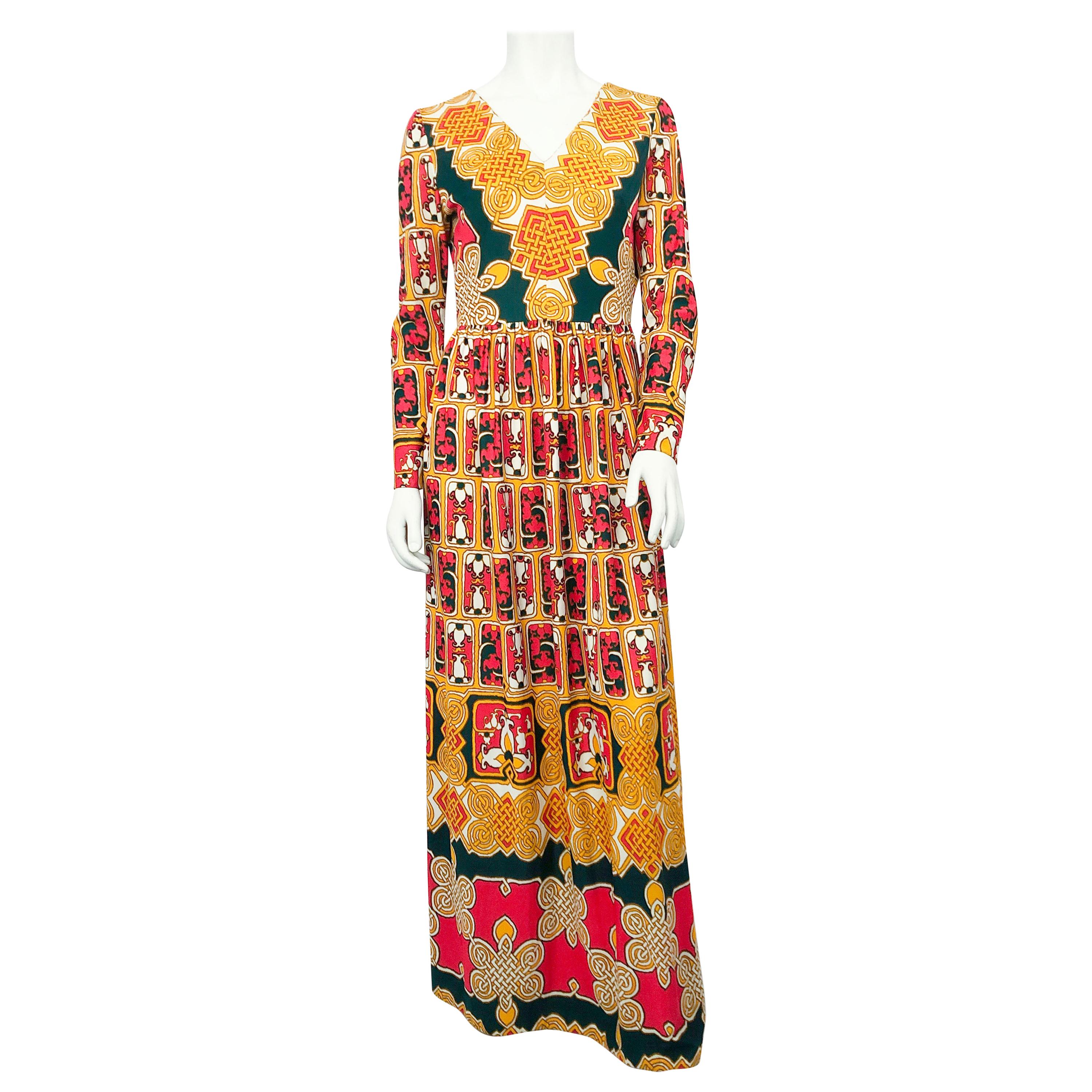 1970's I .Magnin Knit Jersey Printed Dress