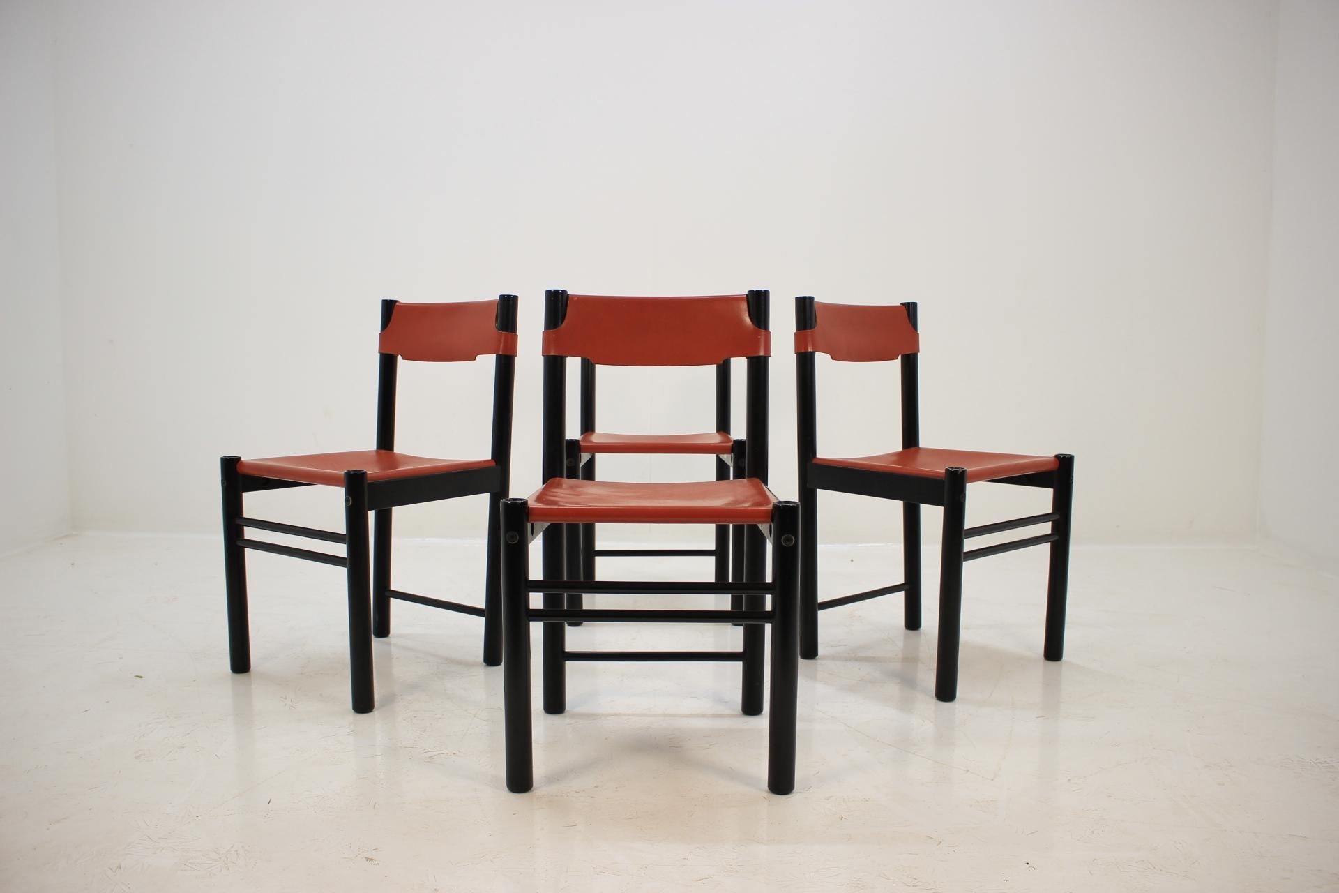 Mid-Century Modern 1970s Ibisco Italian Leather Dining Chairs, Set of 4