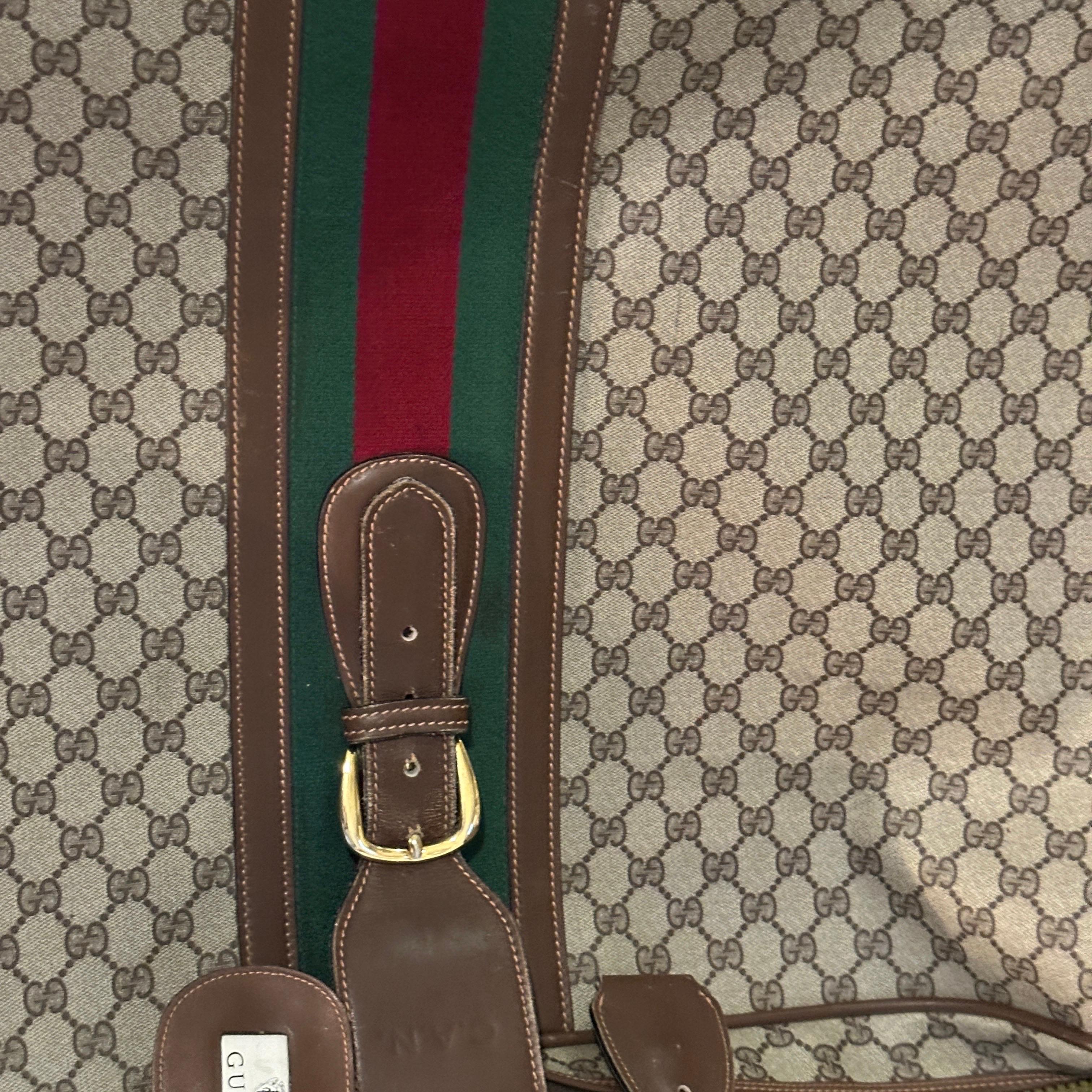 Women's or Men's 1970s Iconic Beige and Brown Canvas Suitcase by Gucci For Sale