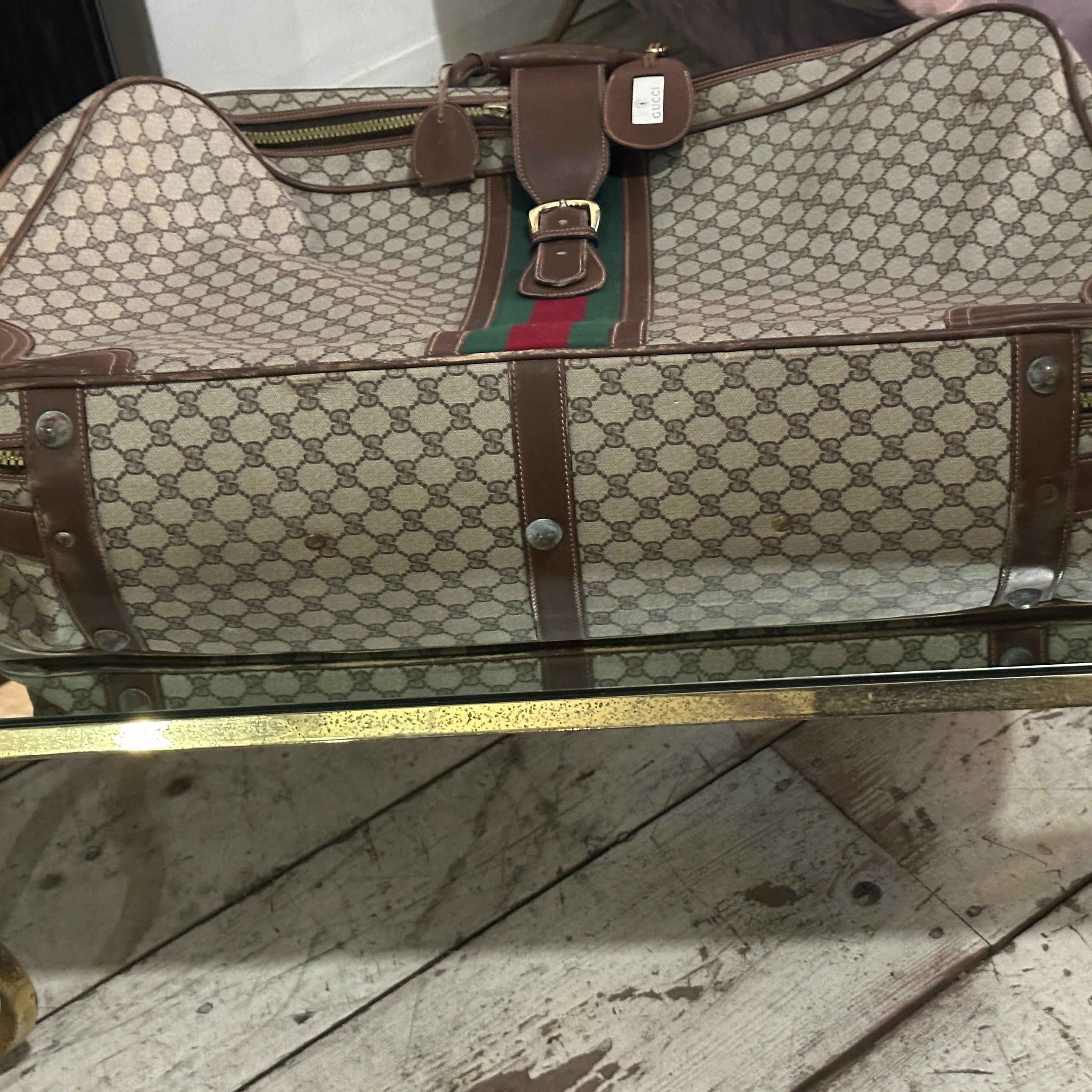 1970s Iconic Beige and Brown Canvas Suitcase by Gucci For Sale 1