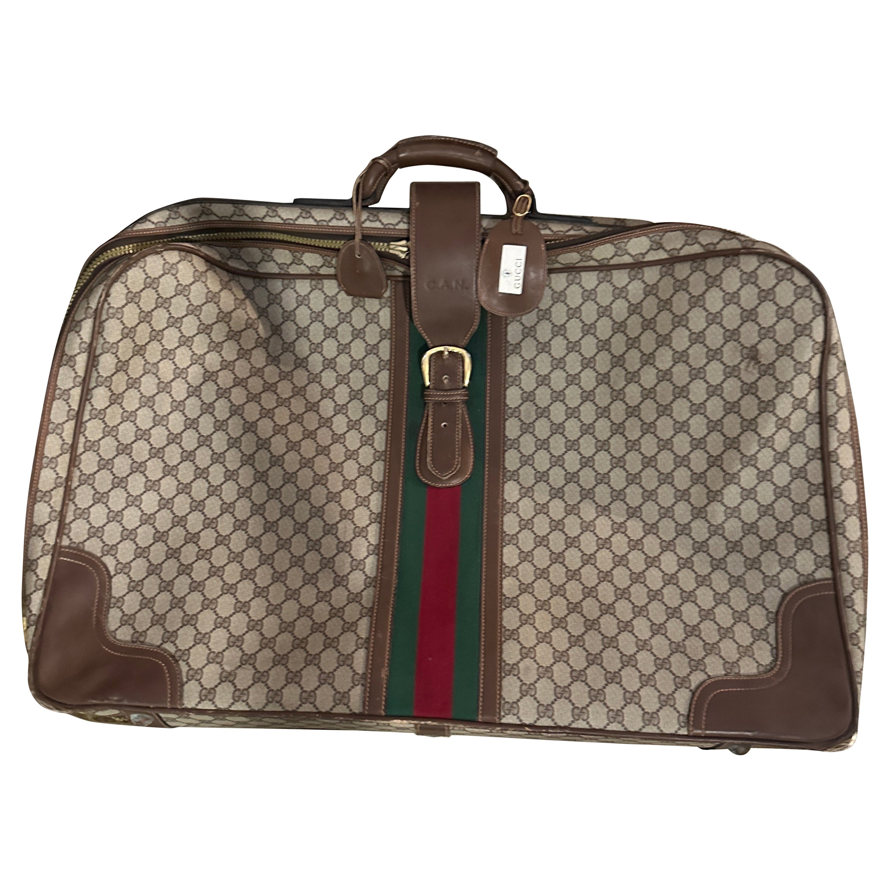 Valigia iconica degli anni '70 in tela beige e marrone di Gucci in vendita