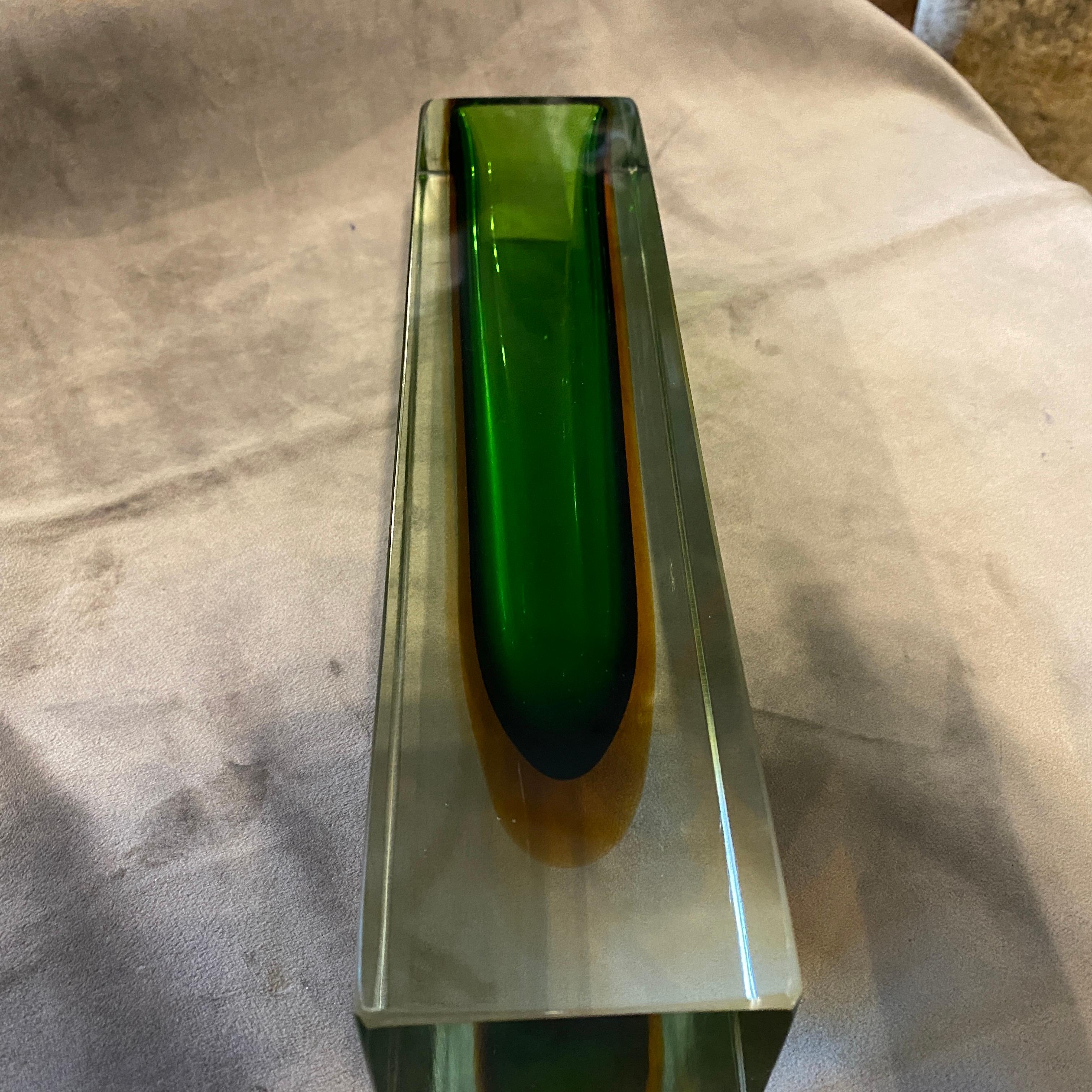 1970s Iconic Green and Yellow Sommerso Murano Glass Vase by Mandruzzato 1