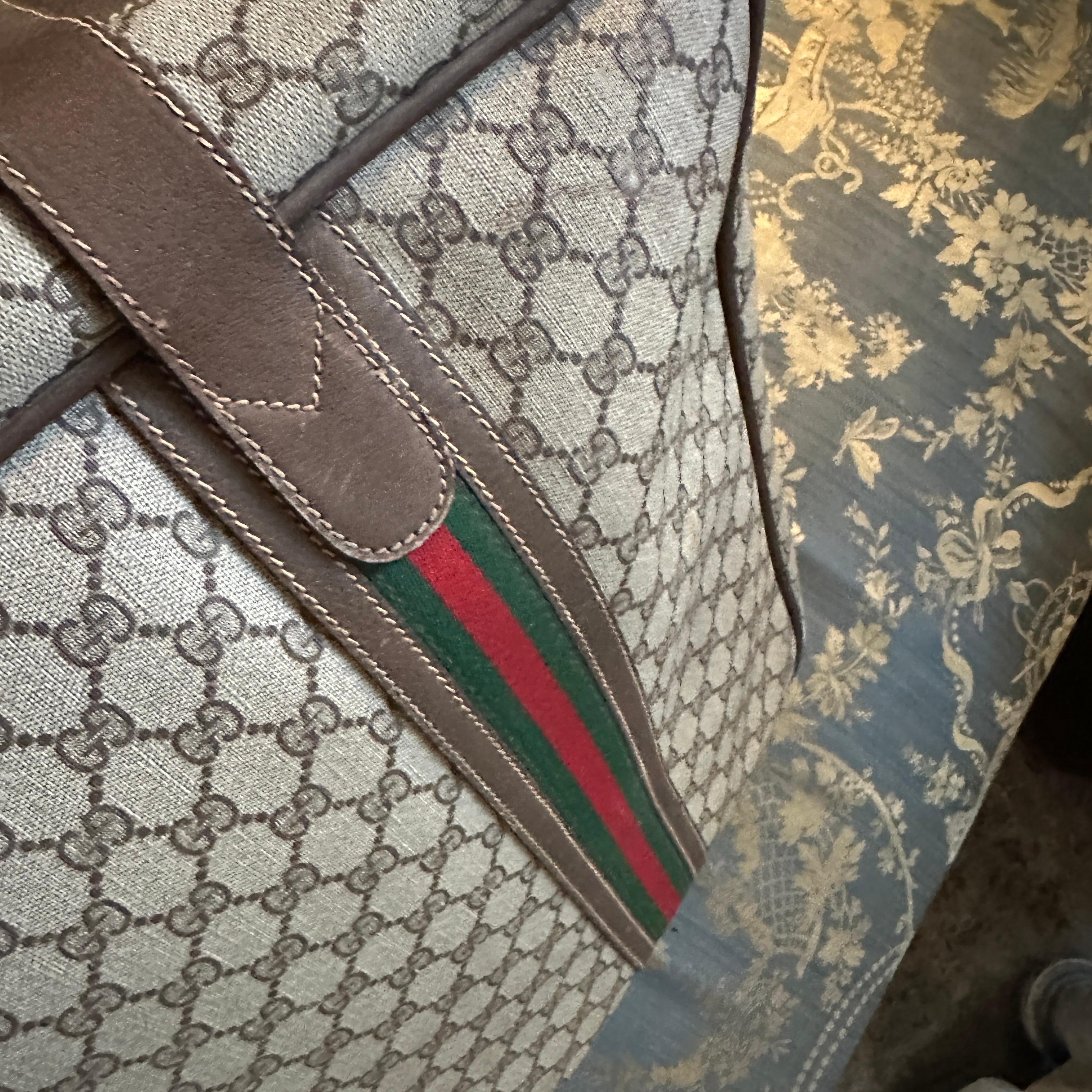 1970s Iconic Gucci GG Monogram Canvas and Web Stripes Suitcase For Sale 5