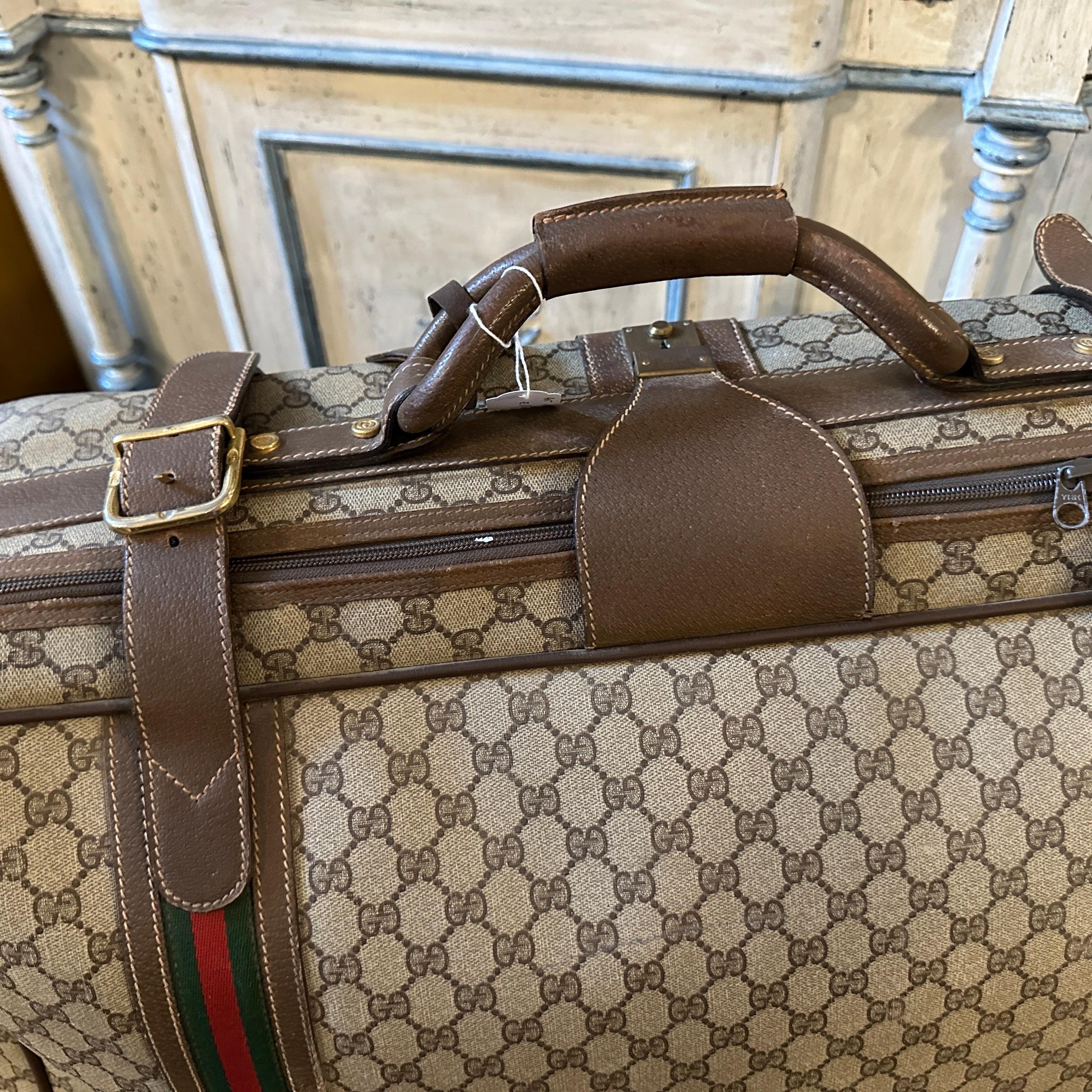 1970s Iconic Gucci GG Monogram Canvas and Web Stripes Suitcase For Sale 9