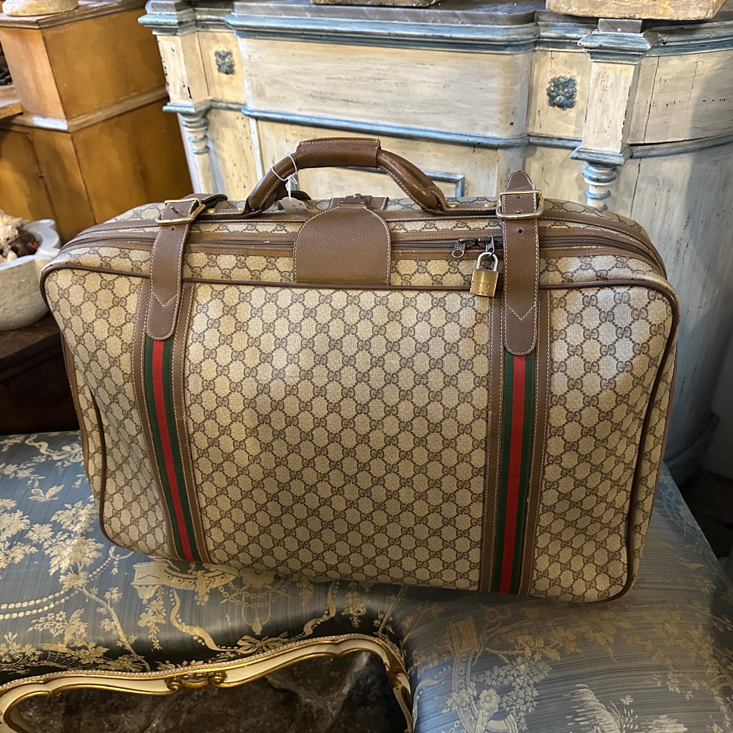 1970s Iconic Gucci GG Monogram Canvas and Web Stripes Suitcase For Sale 10