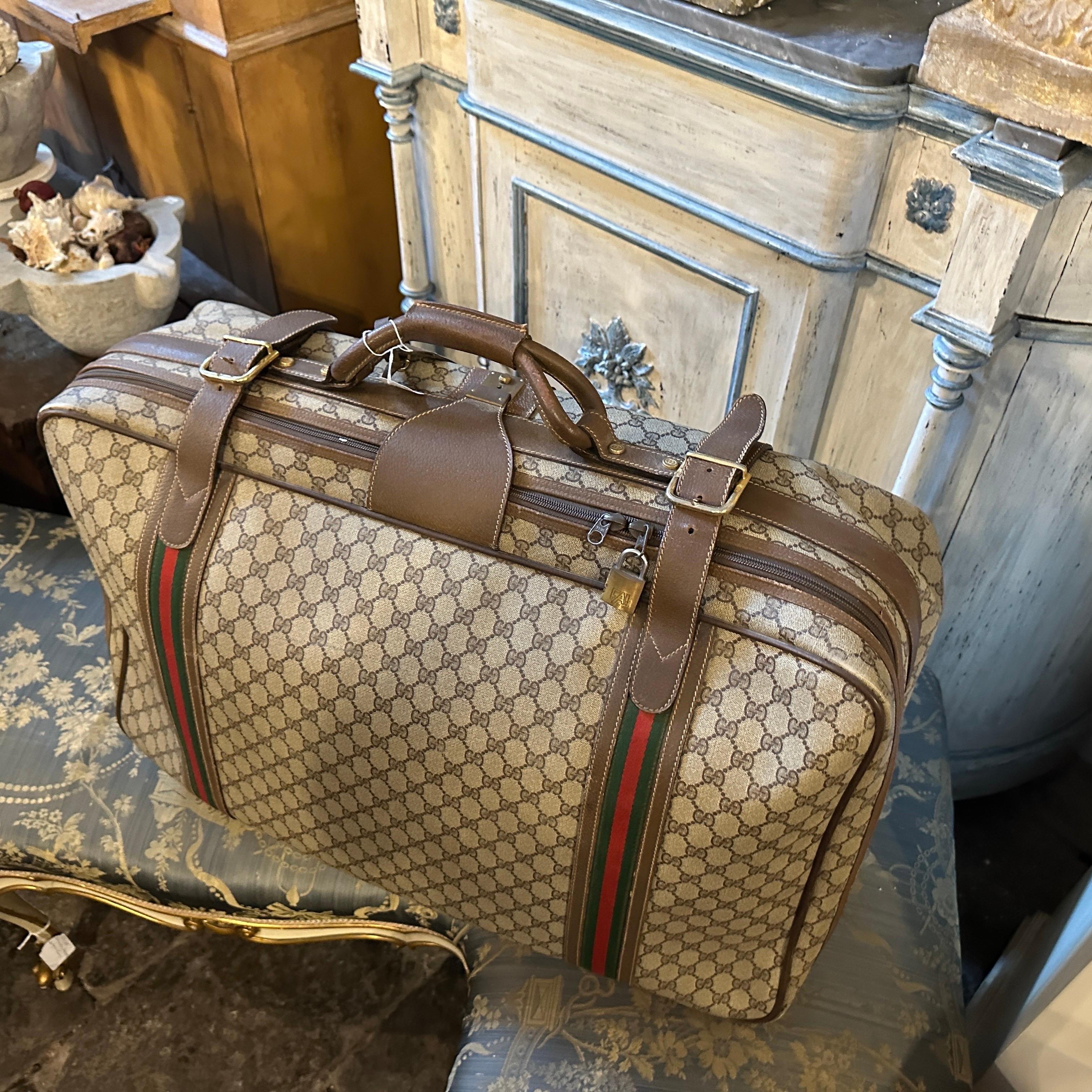 1970s Iconic Gucci GG Monogram Canvas and Web Stripes Suitcase For Sale 11
