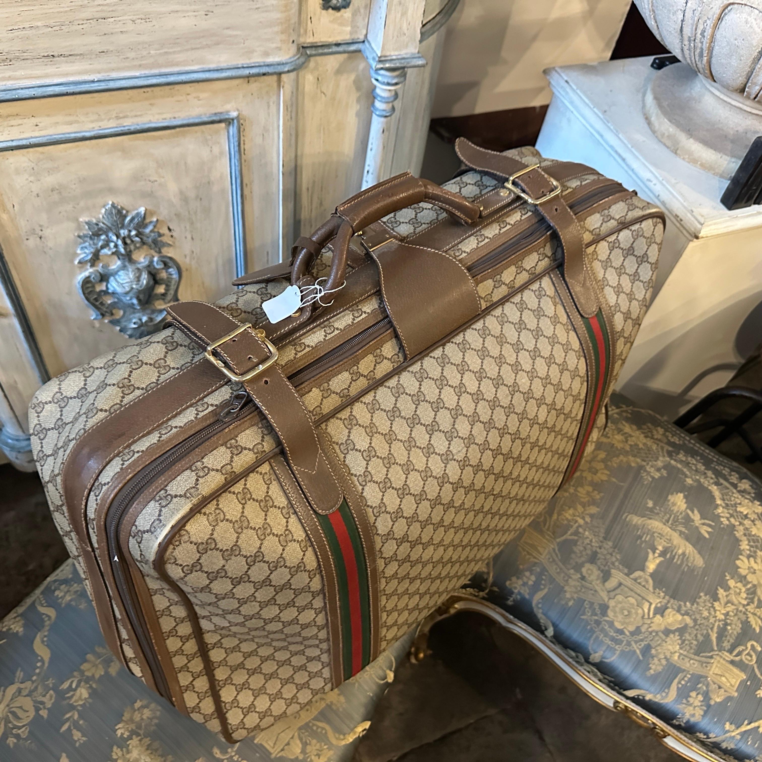 1970s Iconic Gucci GG Monogram Canvas and Web Stripes Suitcase For Sale 1