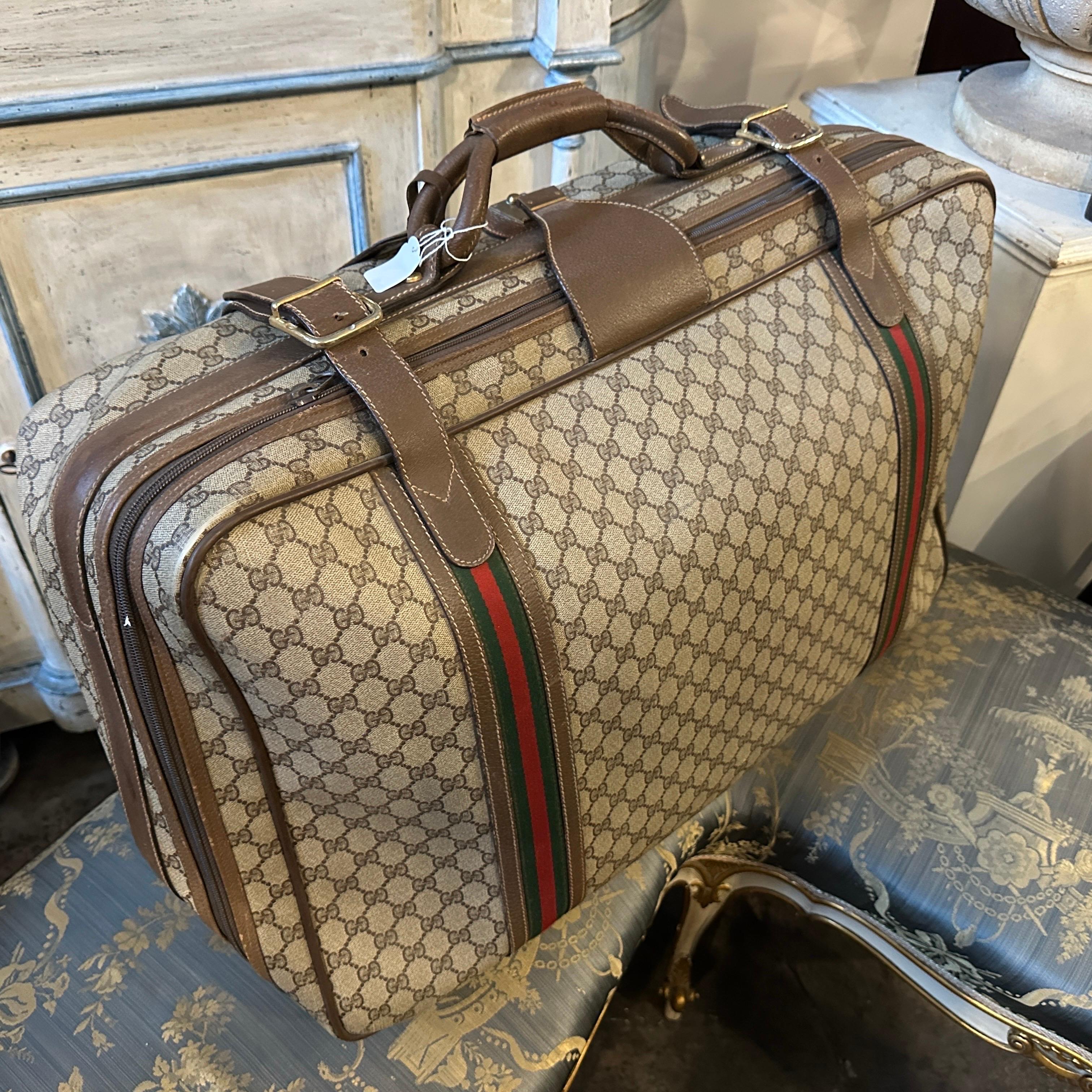 1970s Iconic Gucci GG Monogram Canvas and Web Stripes Suitcase For Sale 2