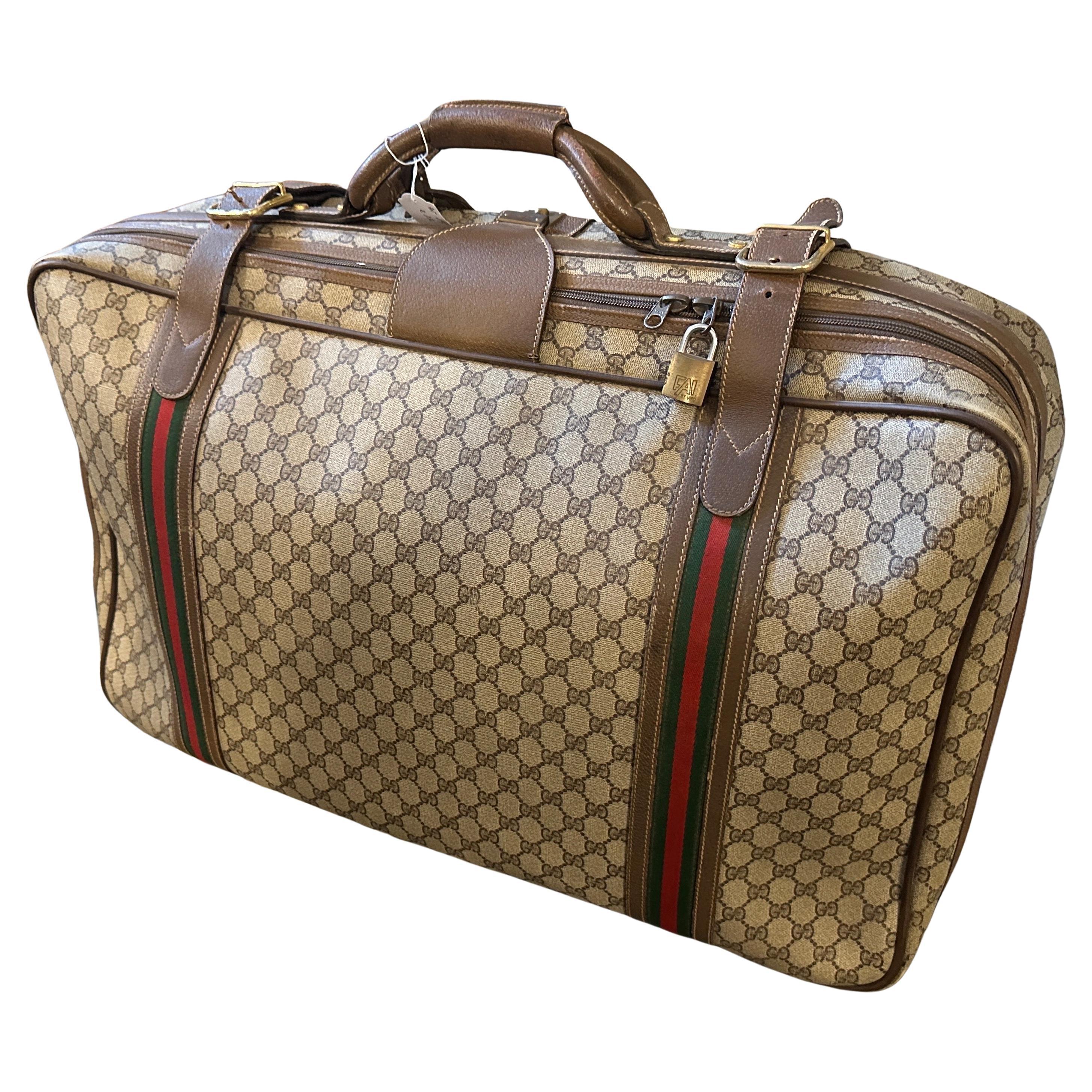 1970s Iconic Gucci GG Monogram Canvas and Web Stripes Suitcase
