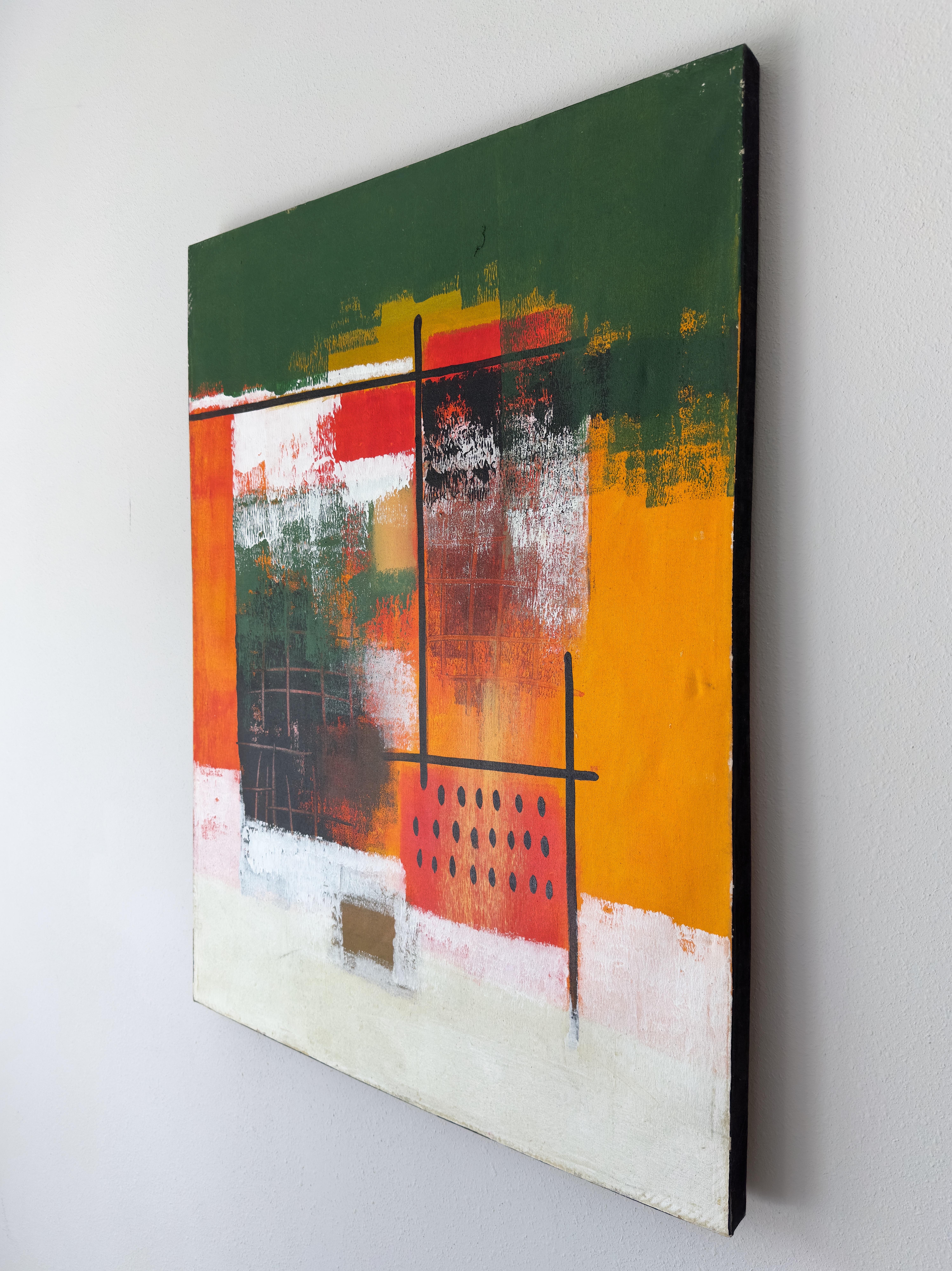 1970 Icone peinture abstraite du milieu du siècle moderne par l'artiste Unknown Bon état à Tempe, AZ
