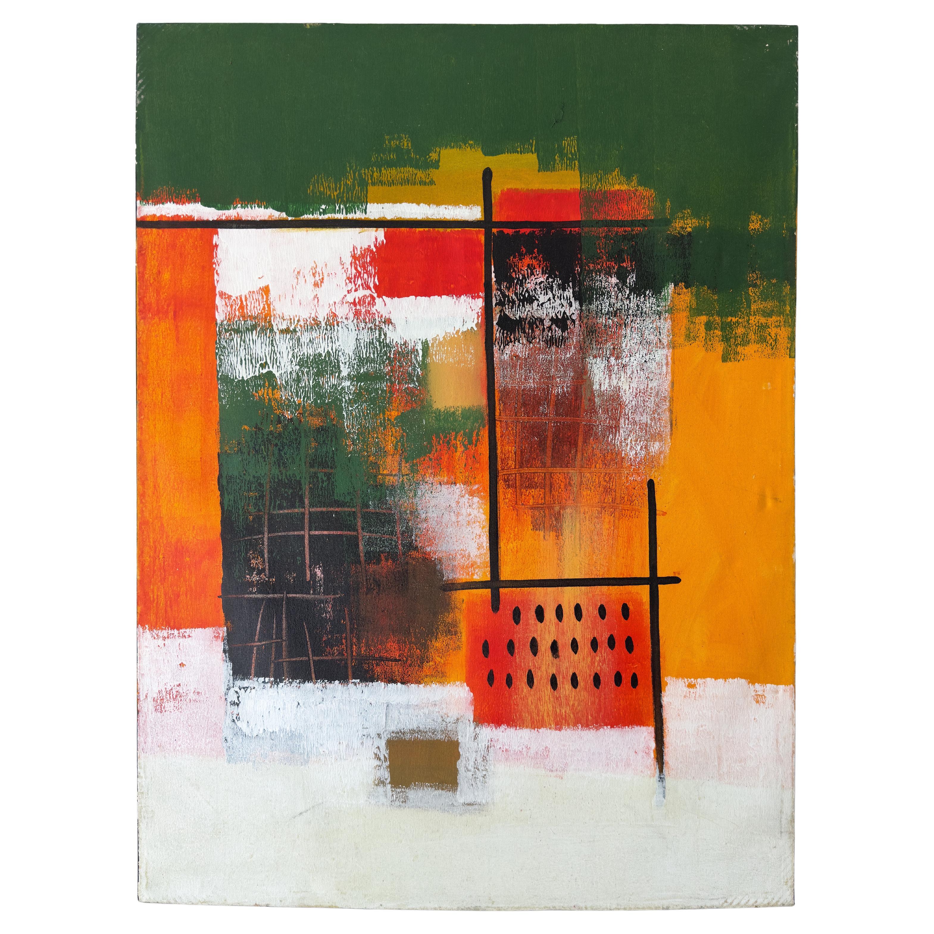 Pintura abstracta icónica de mediados de siglo de la década de 1970 por artista desconocido