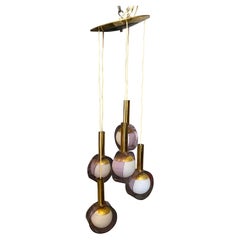 1970s Iconic Mid-Century Modern Cascading Lucite and Brass Chandelier by Stilux