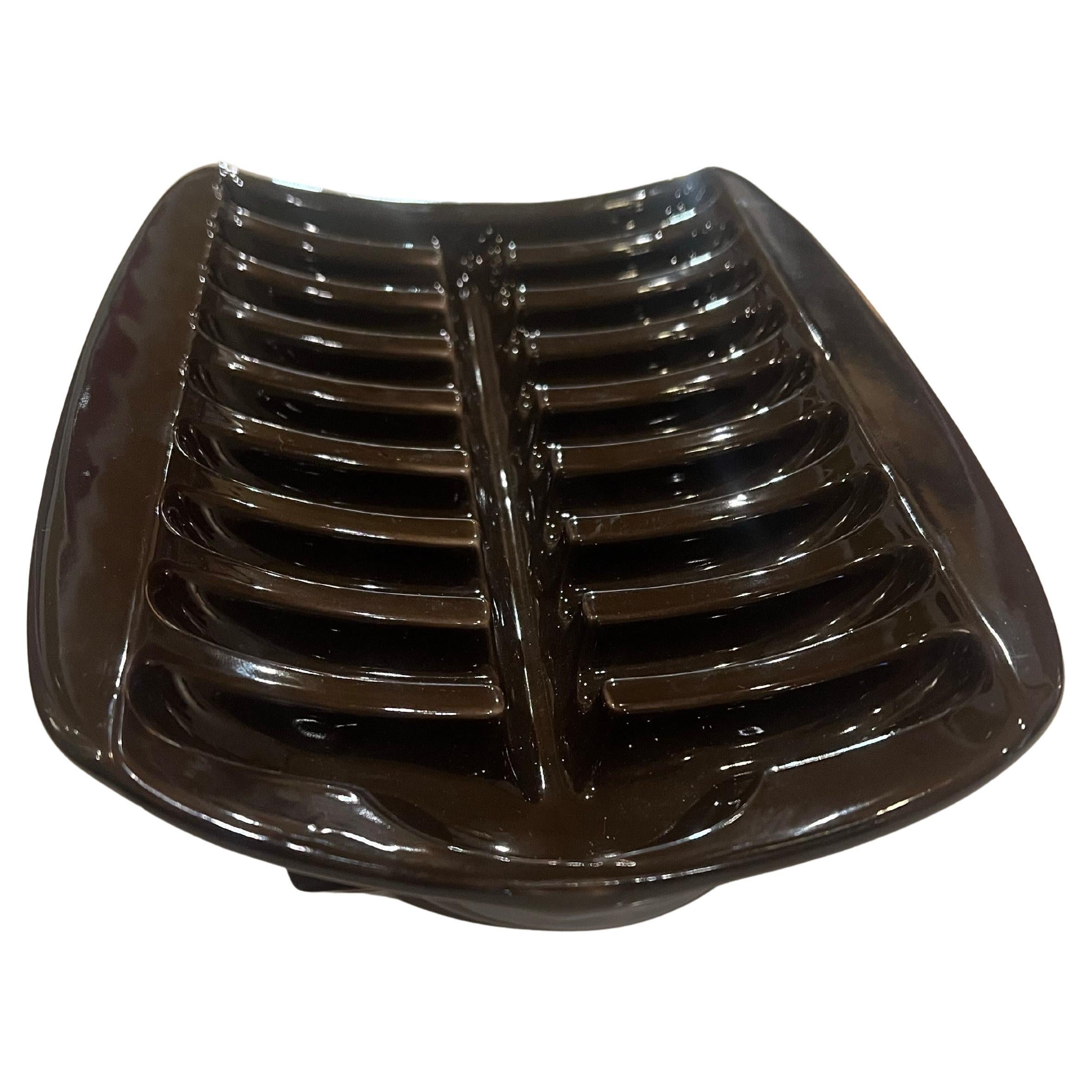 20th Century 1970's Ikebana Japanese Brutalist Ceramic Dish in Glossy Finish For Sale