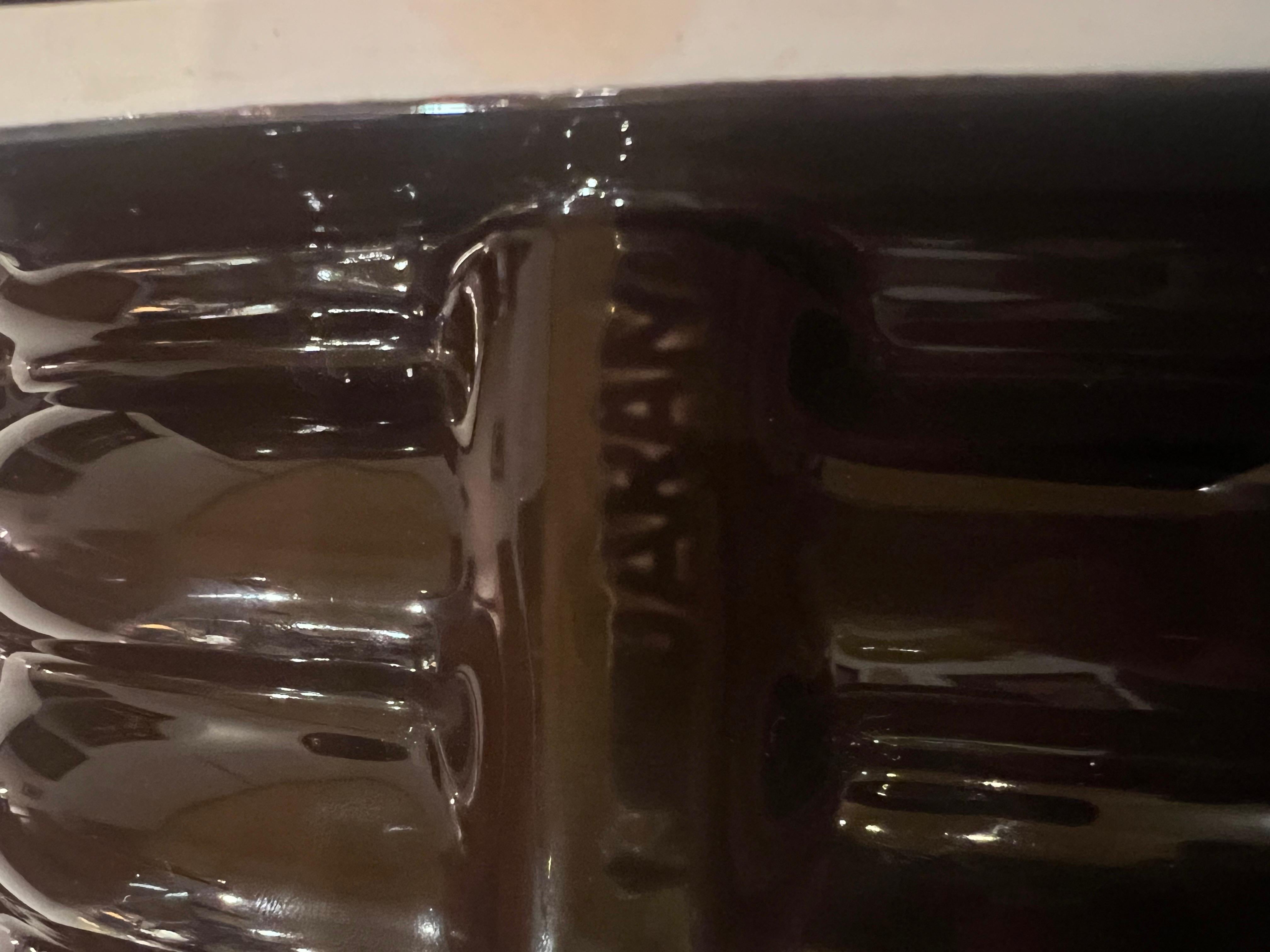 1970's Ikebana Japanese Brutalist Ceramic Dish in Glossy Finish For Sale 2