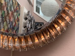 1970s Illuminated Round Faceted Crystal Glass German 'Palwa' Chrome Wall Mirror