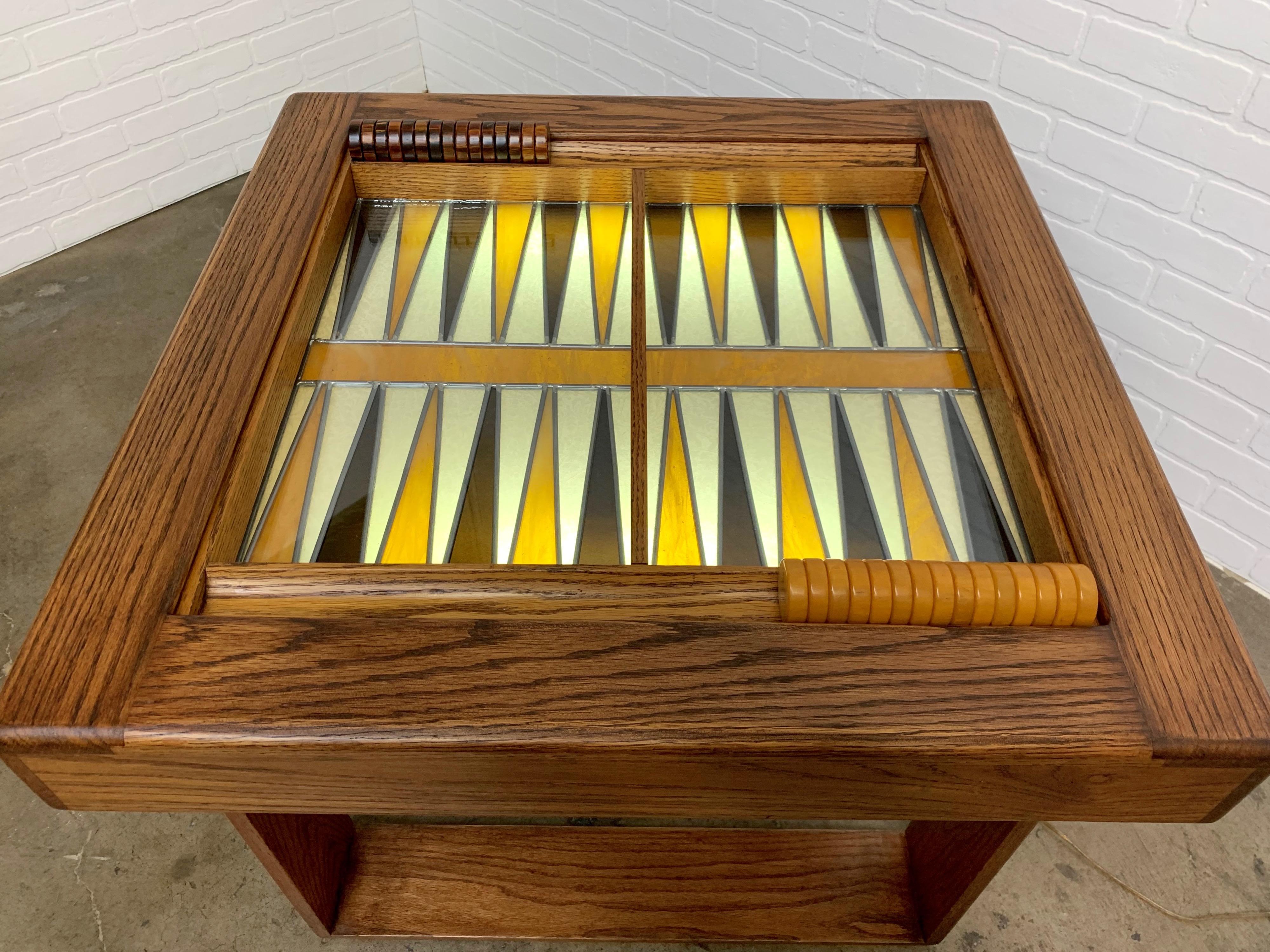 1970s Illuminated Stained Glass Backgammon Table 9