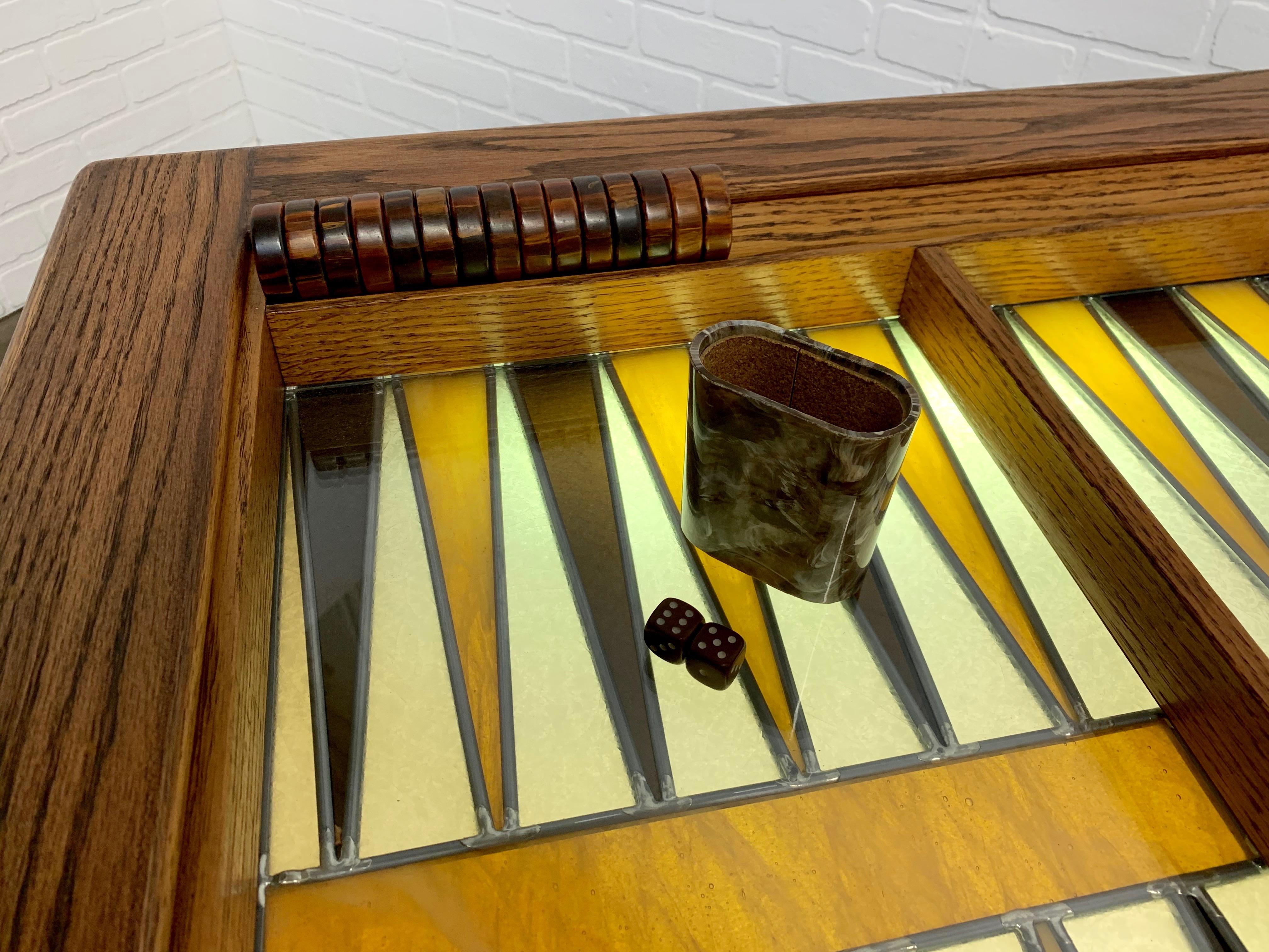 1970s Illuminated Stained Glass Backgammon Table 12