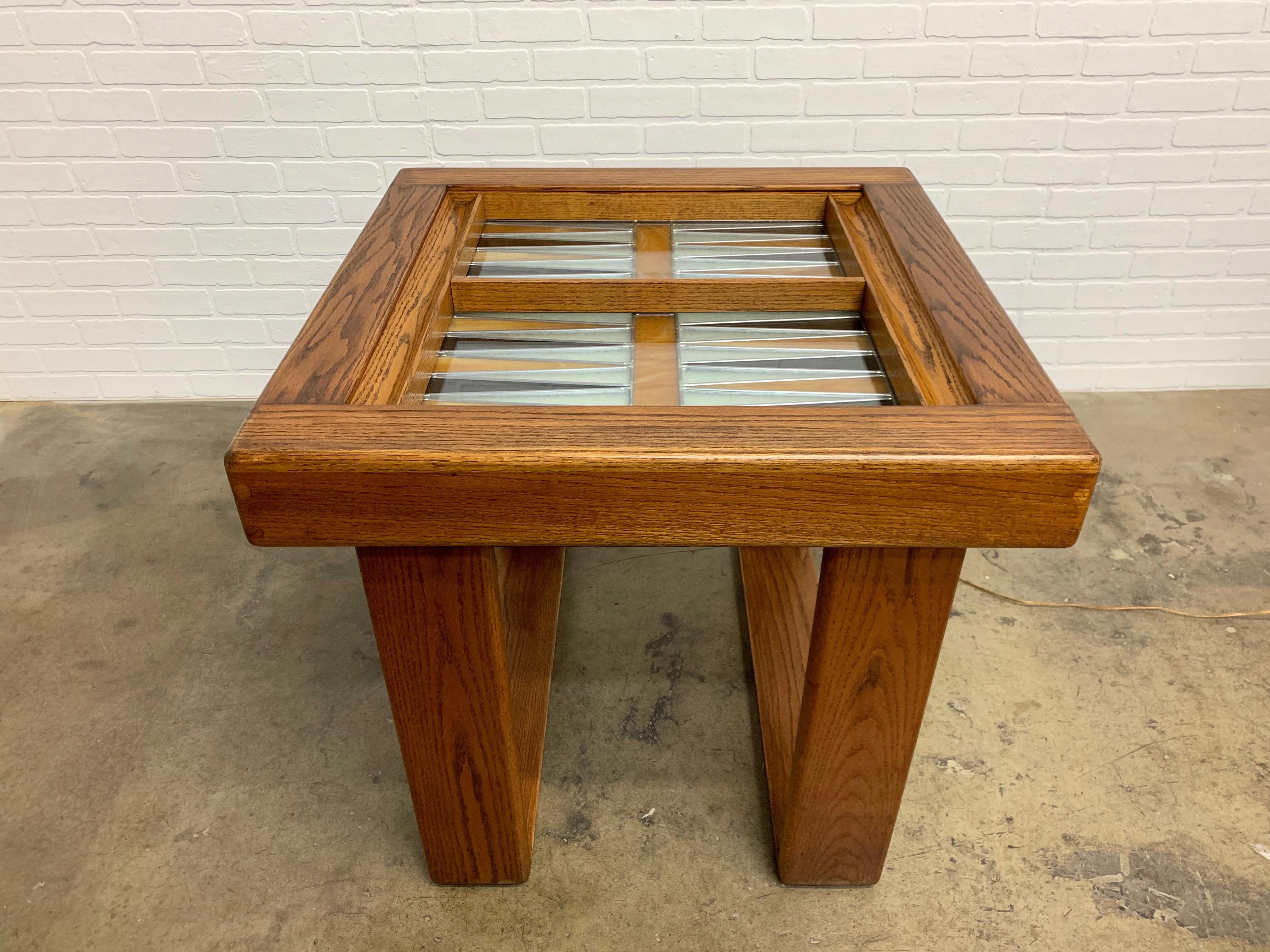 Mid-Century Modern 1970s Illuminated Stained Glass Backgammon Table