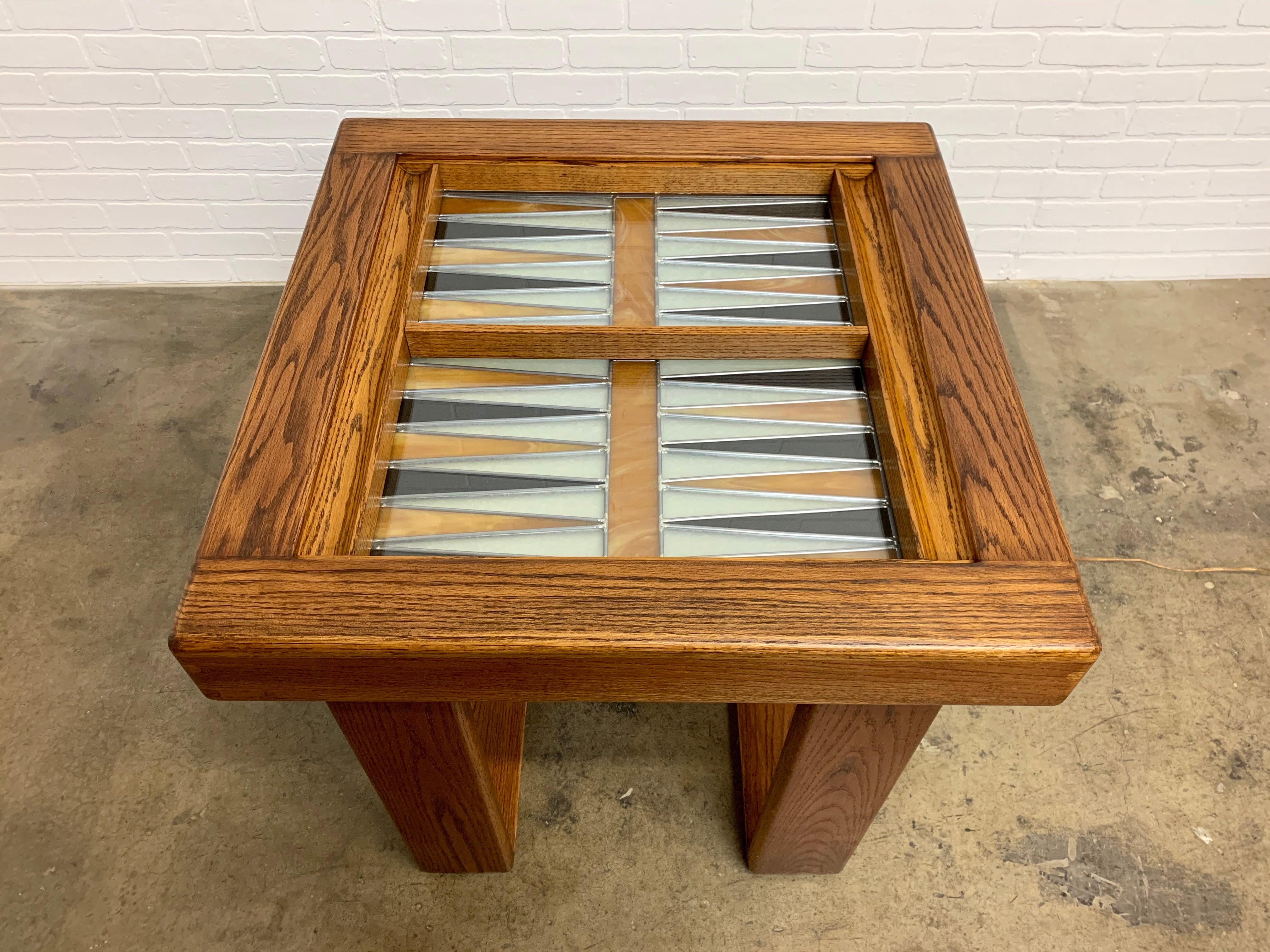 1970s Illuminated Stained Glass Backgammon Table 1