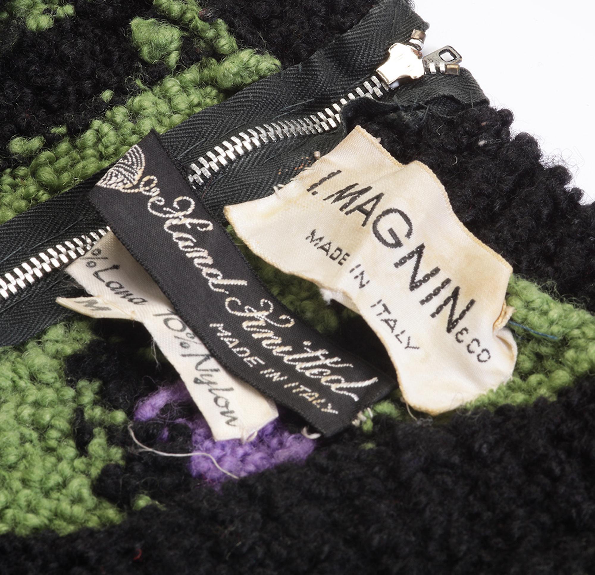 1970er I. Magnin Handgestrickter Wollpullover mit abstraktem Design im Zustand „Hervorragend“ im Angebot in London, GB