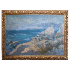 1970s Impressionist Marina Landscape by Russian Painter w/ Ornate Giltwood Frame