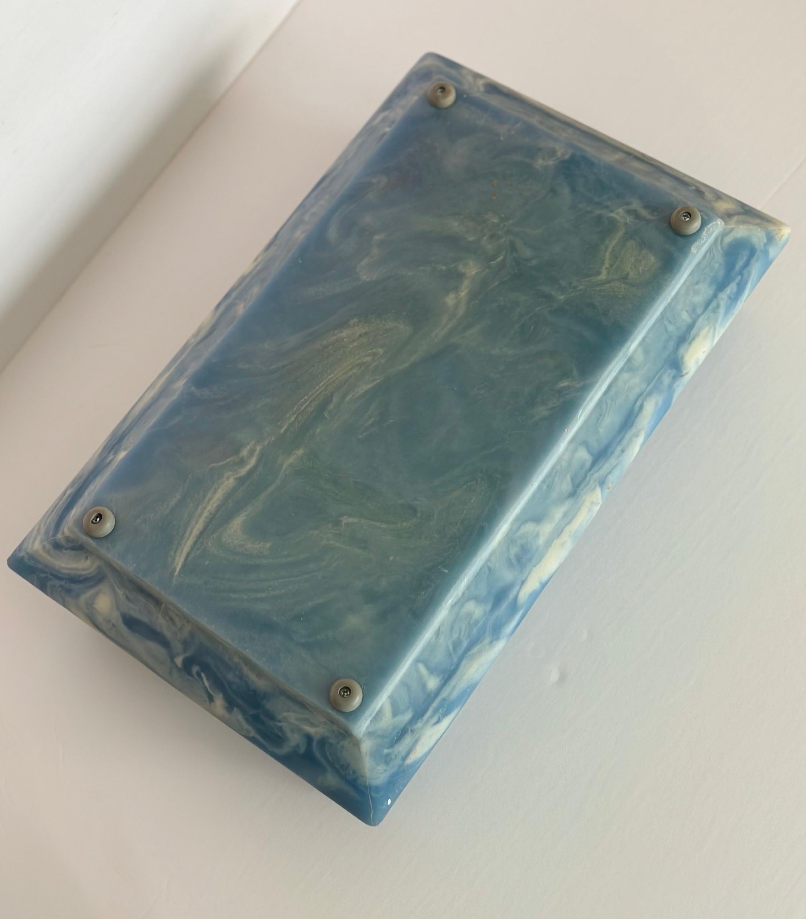 Late 20th Century 1970s Incolay Stone Blue and White Rectangular Lidded Box For Sale