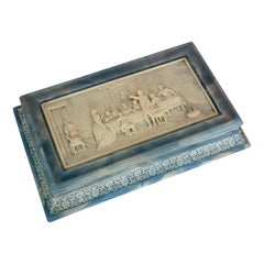 1970er Incolay Stone Blau-weiße rechteckige Dose mit Deckel