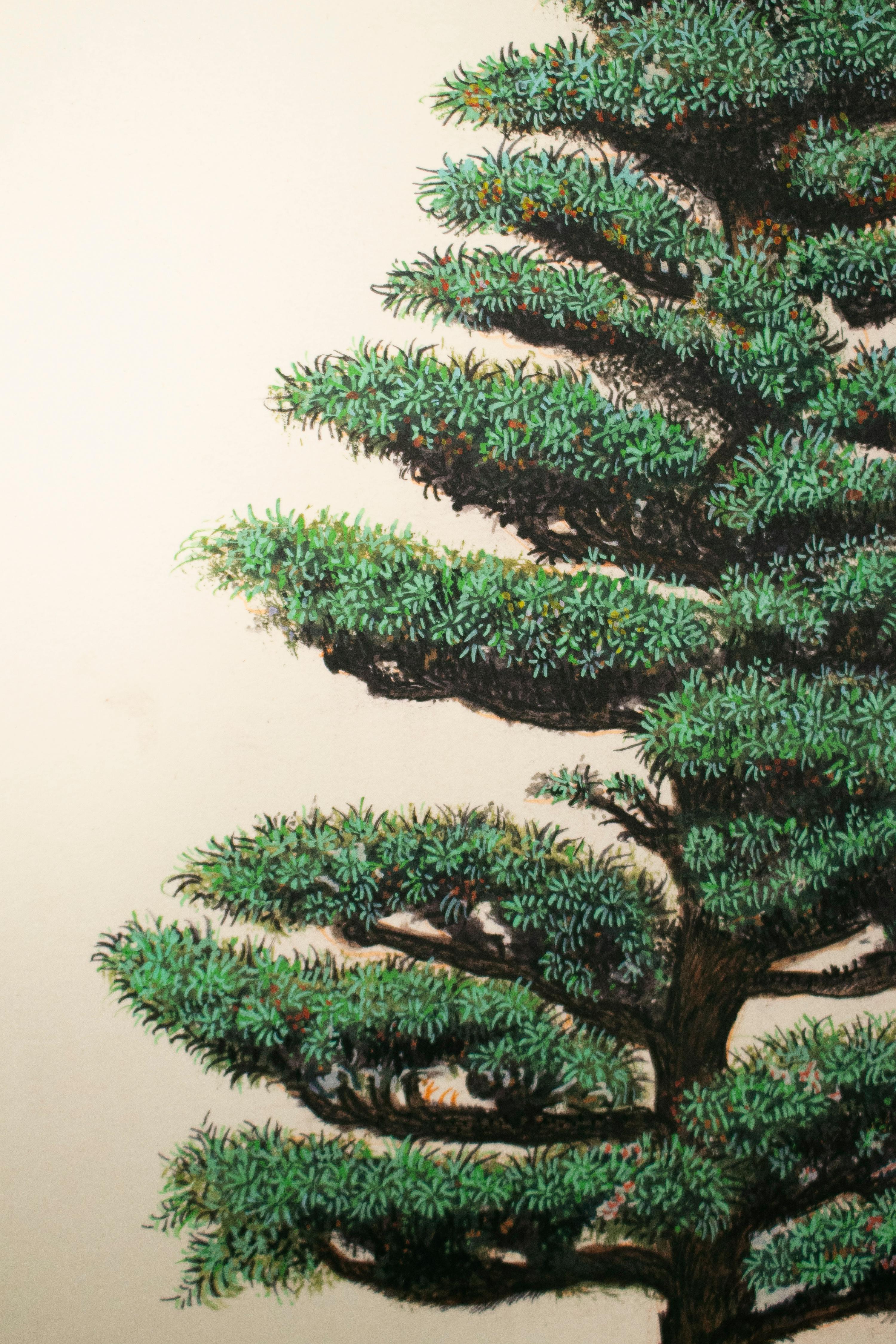1970s Indian Bonsai Paper Drawing In Good Condition For Sale In Marbella, ES