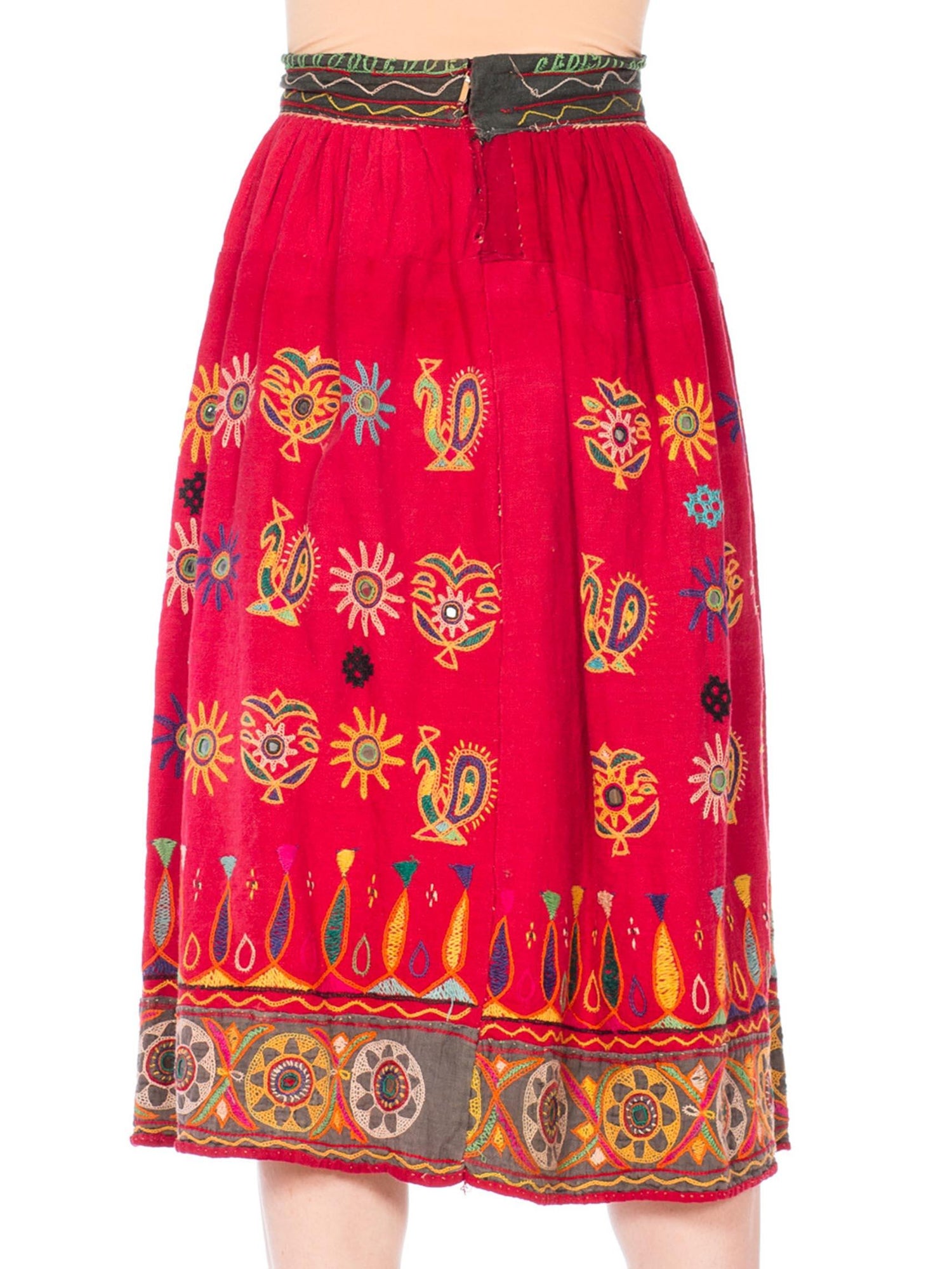 1970S Indian Cotton Hand Embroidered Skirt With Glass Mirrors For Sale at  1stDibs | indian cotton skirts