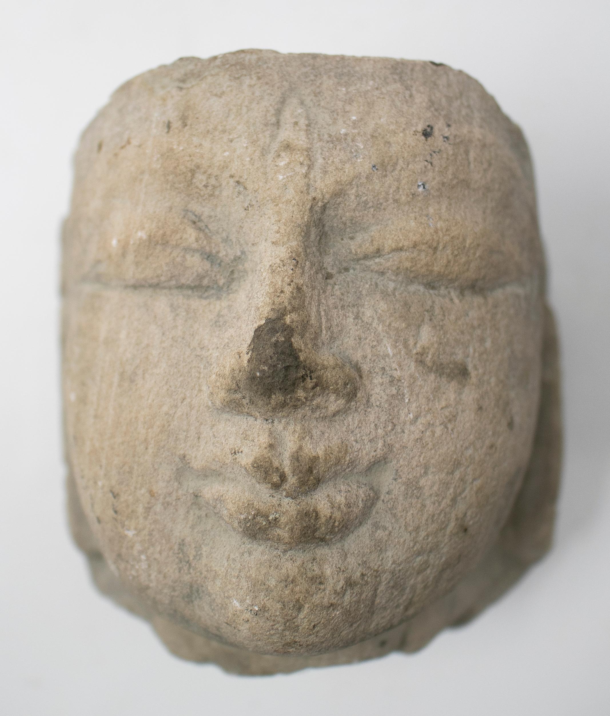 1970s Indian Khajuraho Love Temples Hand Carved Sandstone Buddha Head Sculpture  6