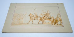 1970s Indian Mughal Gouache Paper Drawing Depicting Military Horsemen
