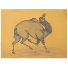 1970s Indian Painting "Walking Camel" Oil on Canvas, Jaime Parlade Design