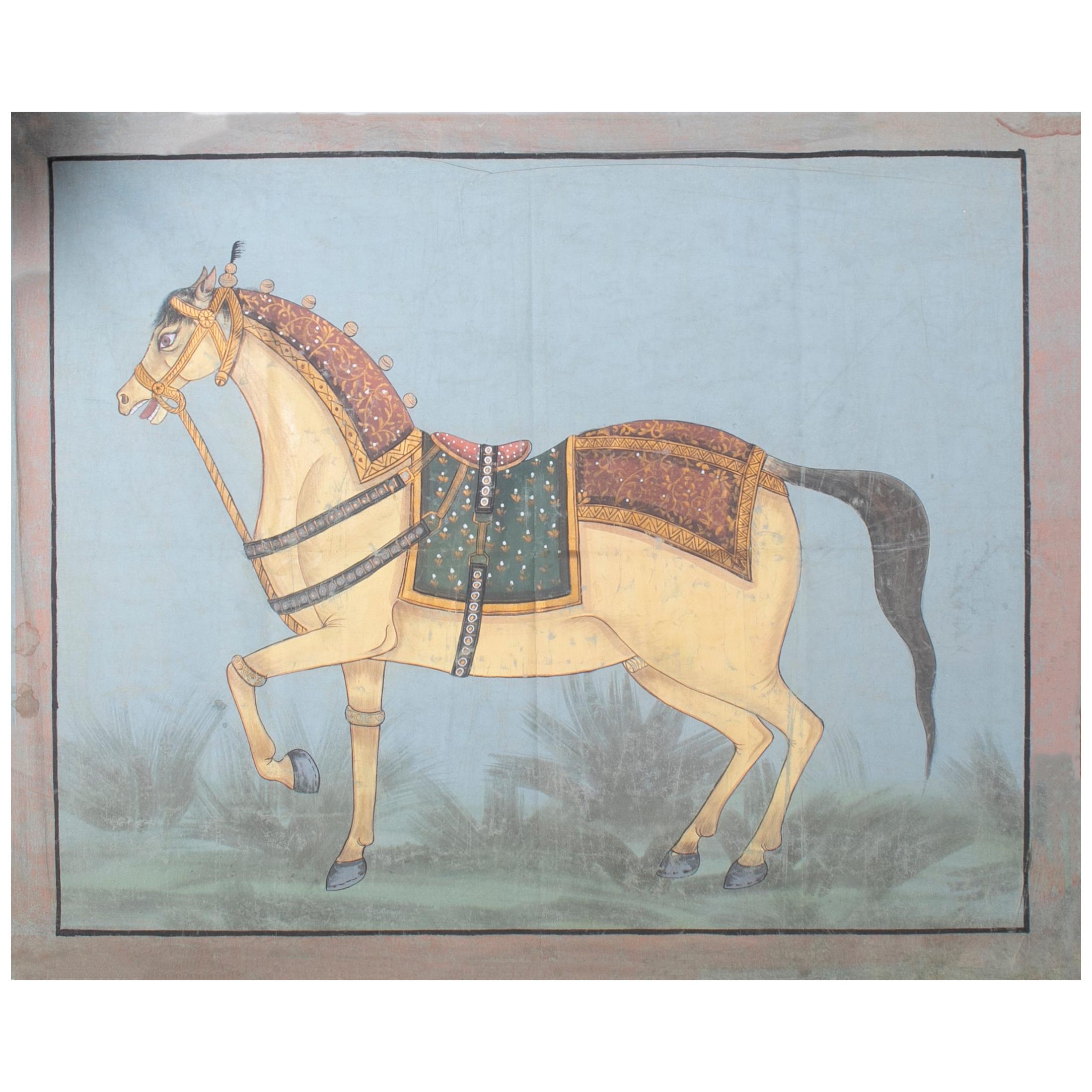 1970s Indian Painting "Walking Horse" Oil on Canvas, Jaime Parlade Design