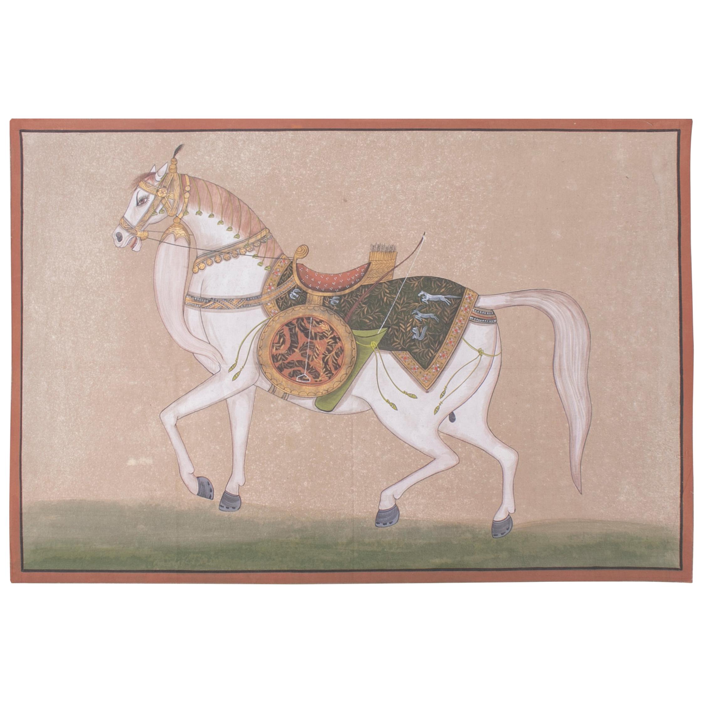 1970s Indian Painting "Walking Horse" Oil on Canvas, Jaime Parlade Design