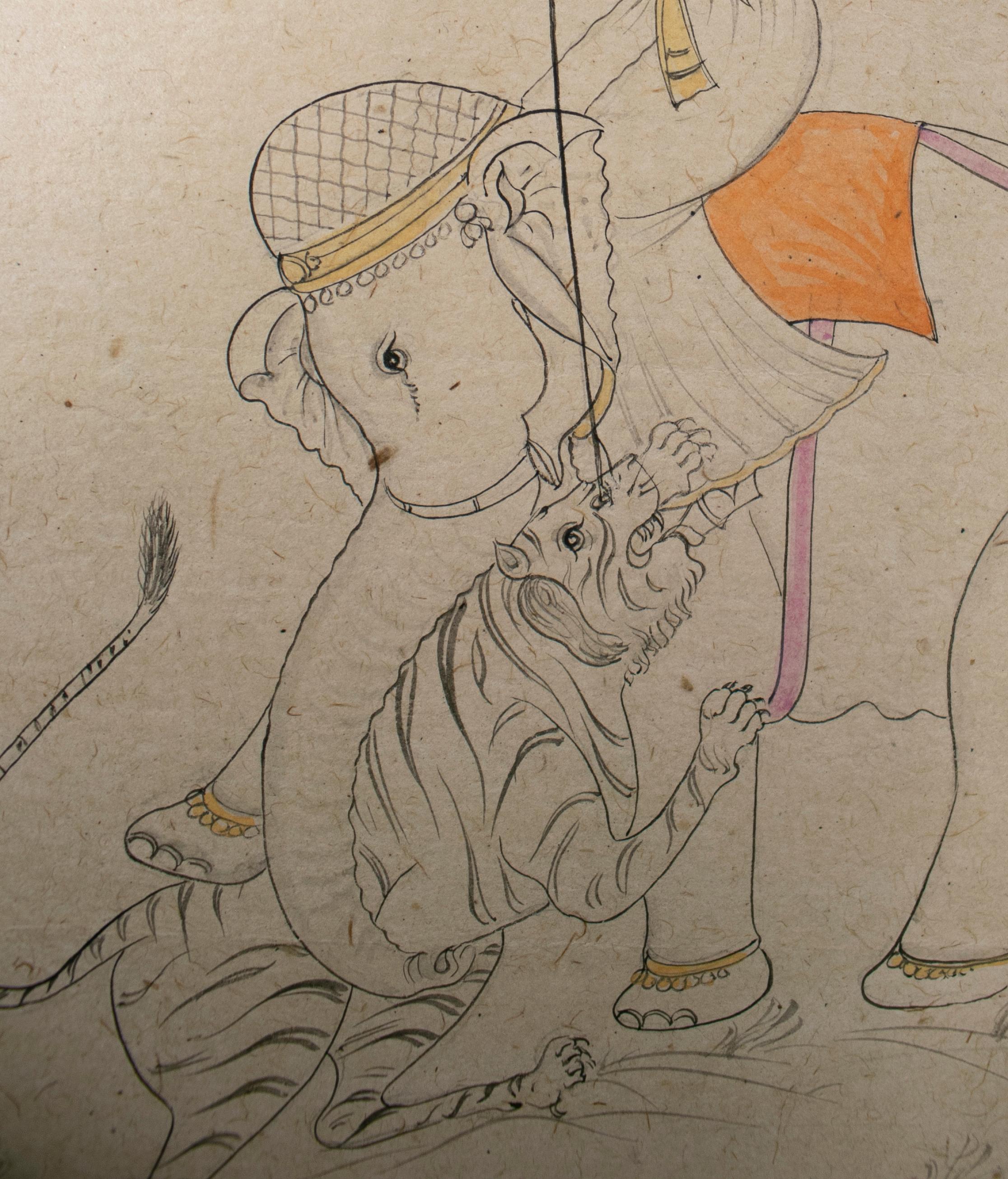 1970s Indian Paper Drawing of Man Riding an Elephant For Sale 2