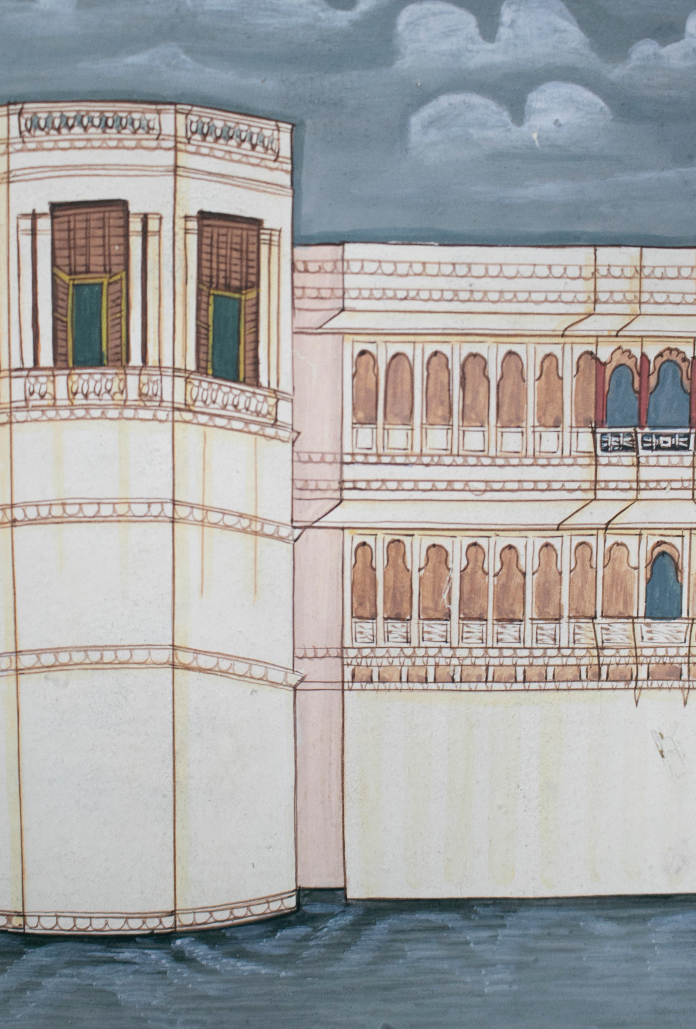 20ième siècle Drawing indien de palais des années 1970 en vente