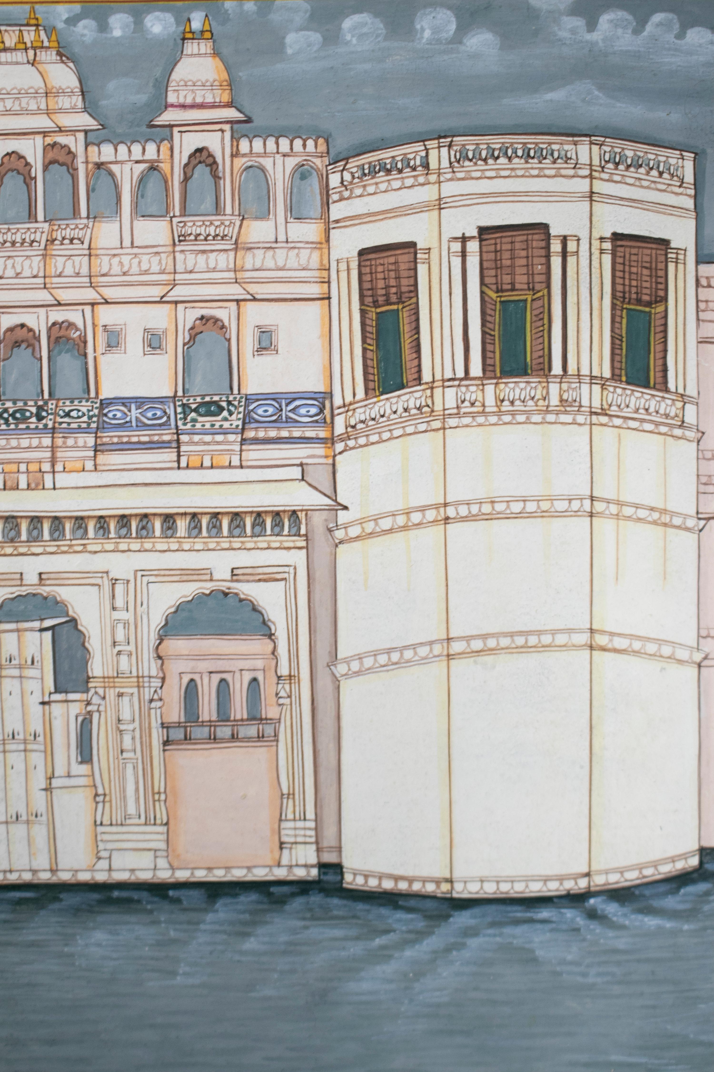 Papier Drawing indien de palais des années 1970 en vente