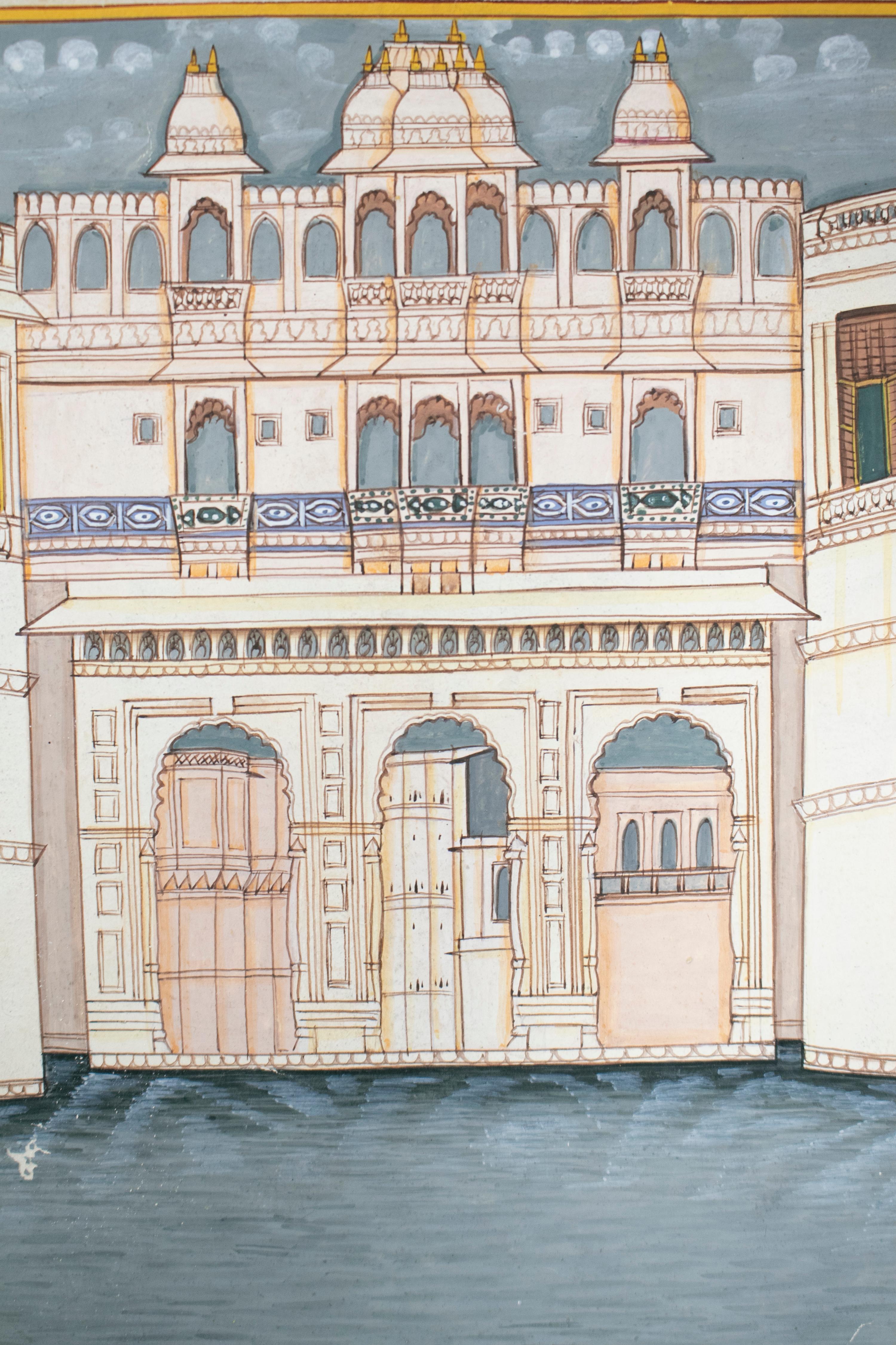 Carta Disegno su carta indiana del 1970 di un palazzo in vendita