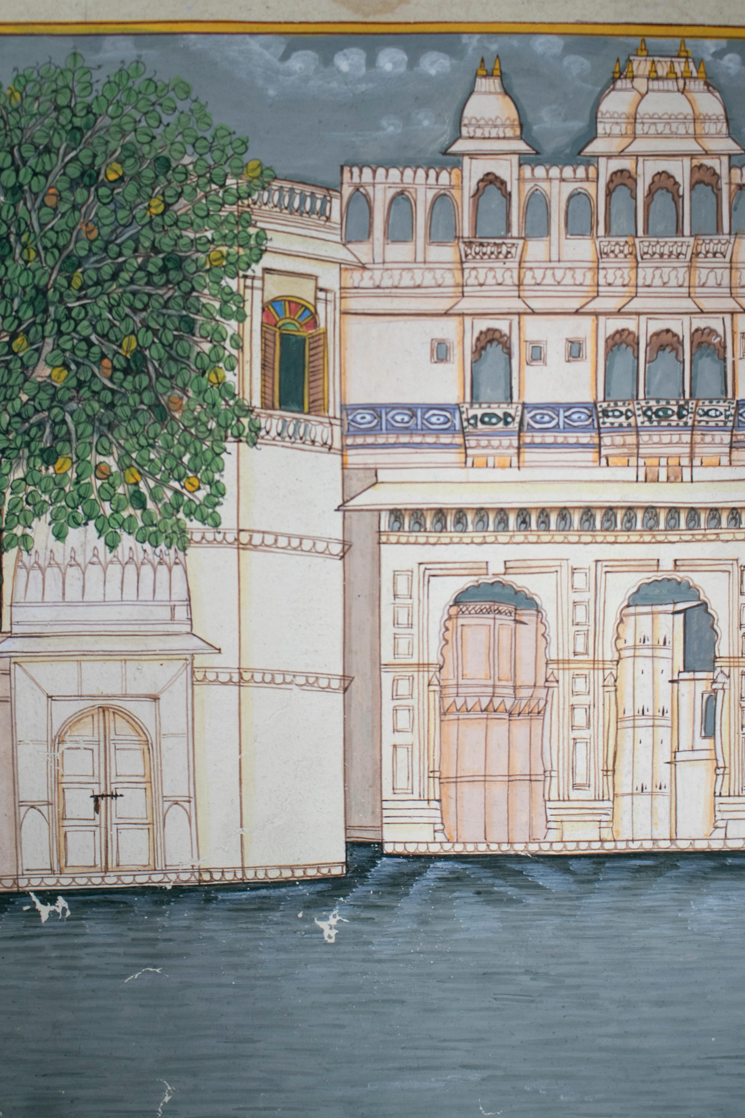 Disegno su carta indiana del 1970 di un palazzo in vendita 1