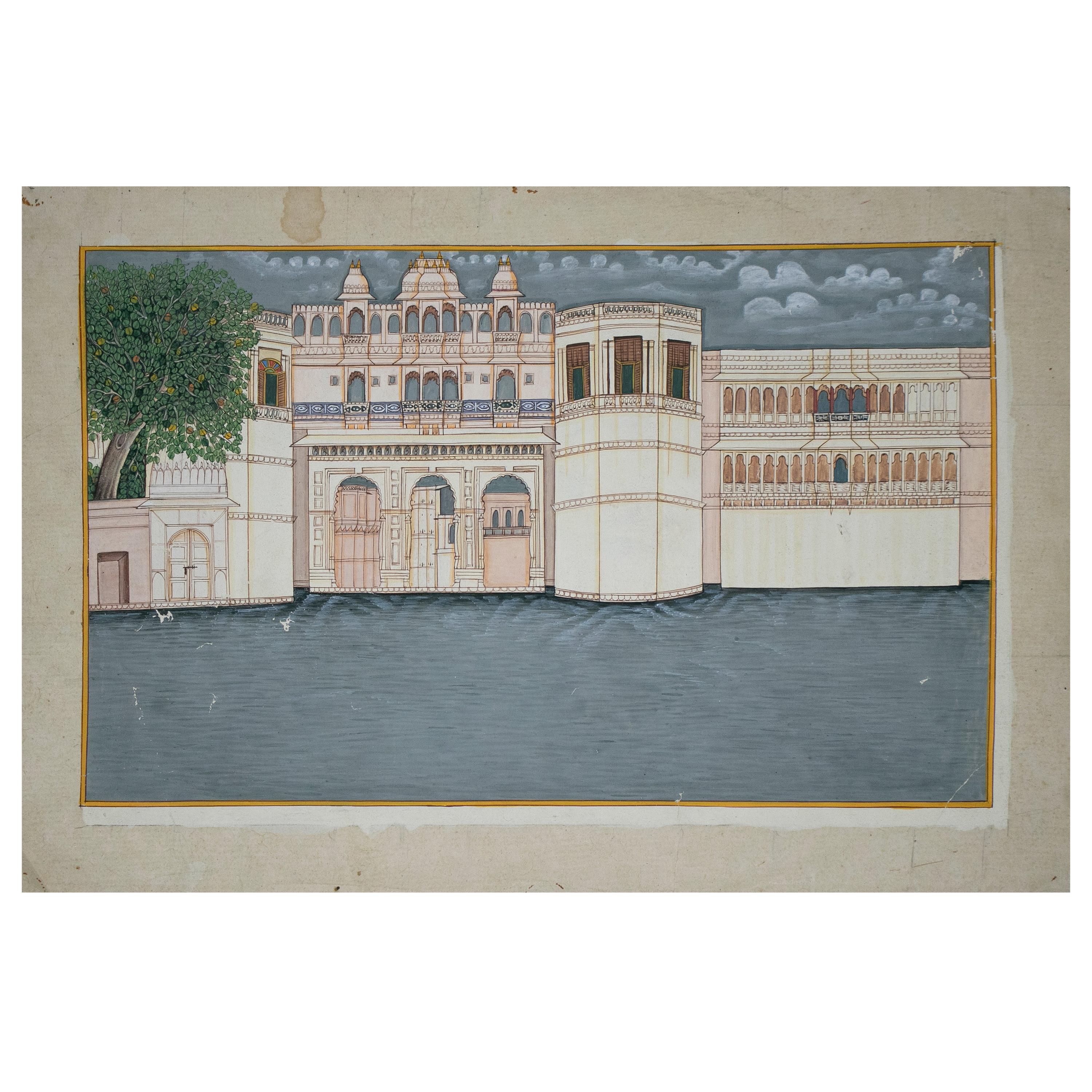 1970s Indian Paper Drawing of a Palace