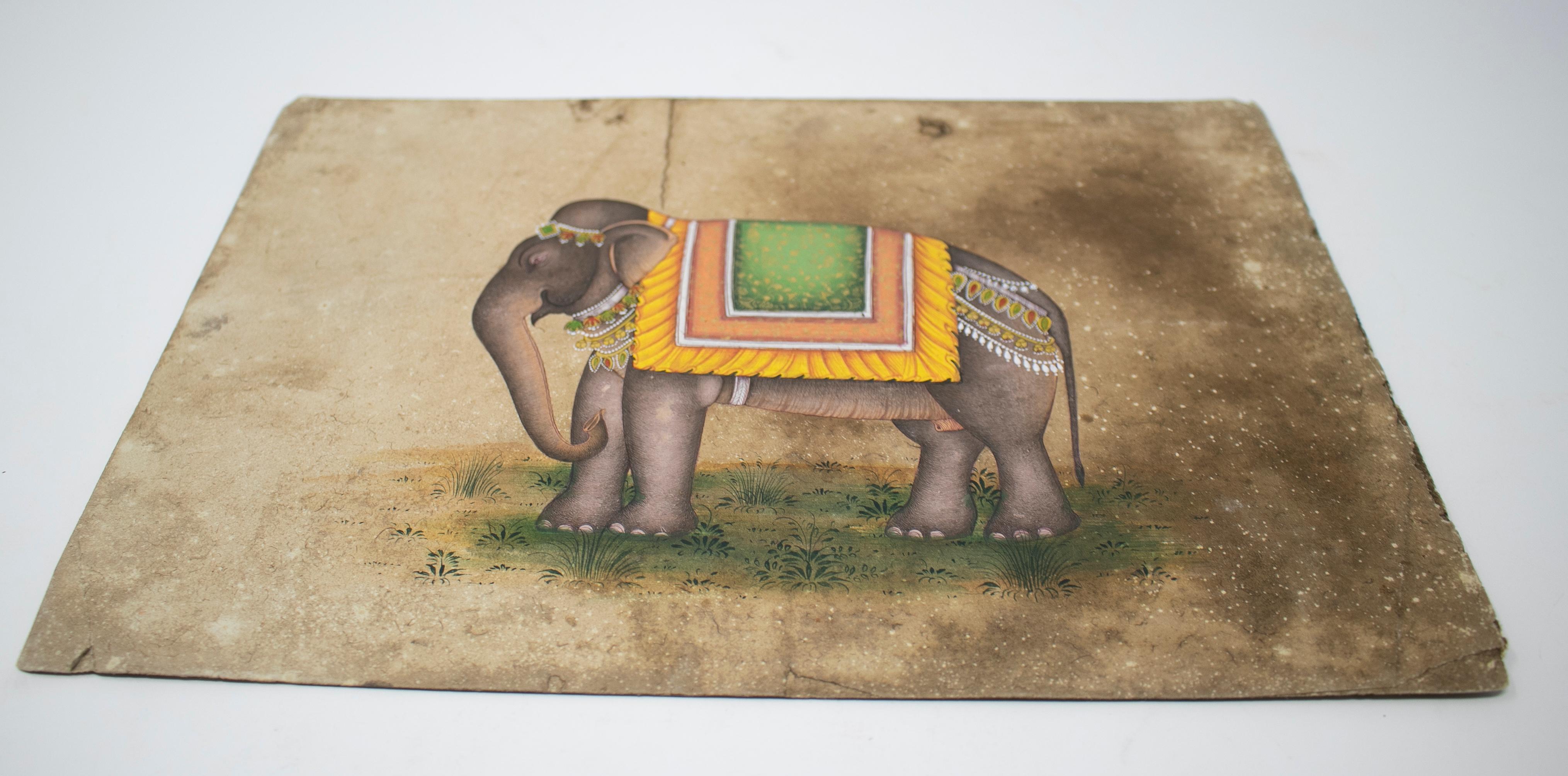 dessin sur papier indien des années 1970 représentant un éléphant, faisant partie d'une grande collection privée.