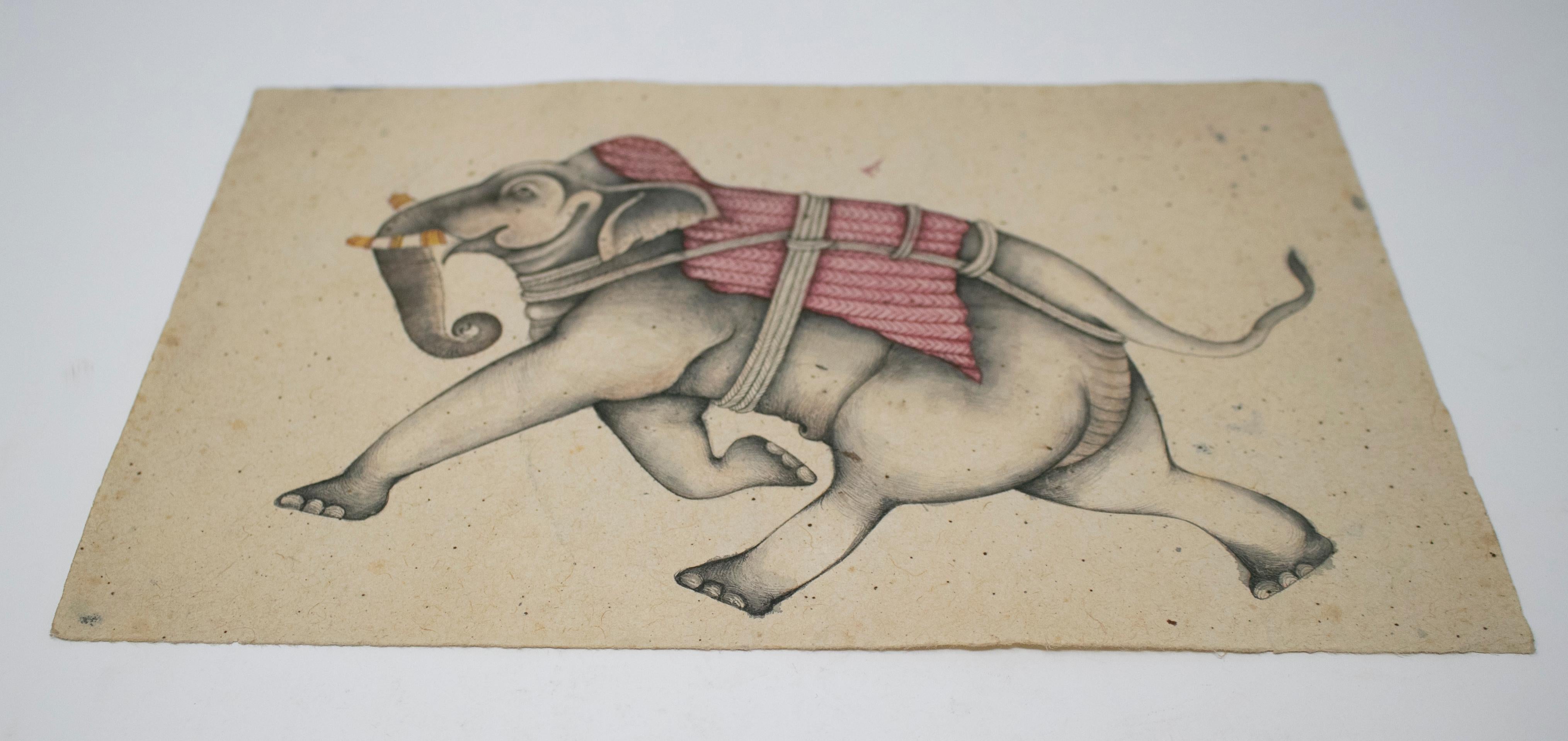 1970s Indian paper drawing of an elephant, part of a large private collection.