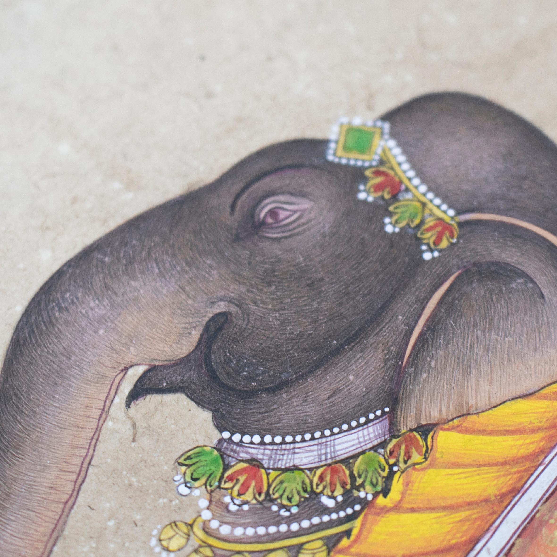Hand-Painted 1970s Indian Paper Drawing of an Elephant For Sale