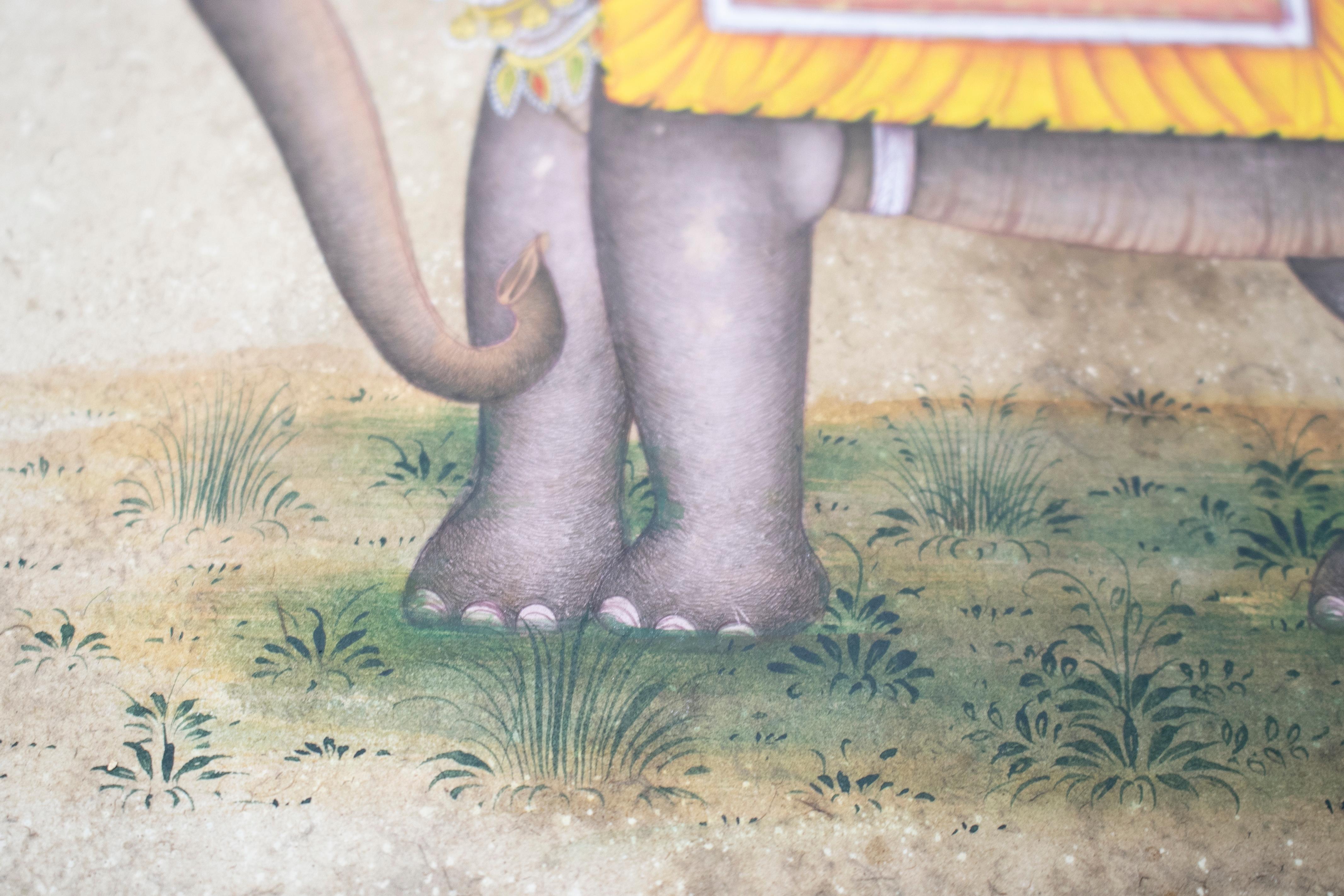 Papier dessin indien d'un éléphant sur papier datant des années 1970 en vente