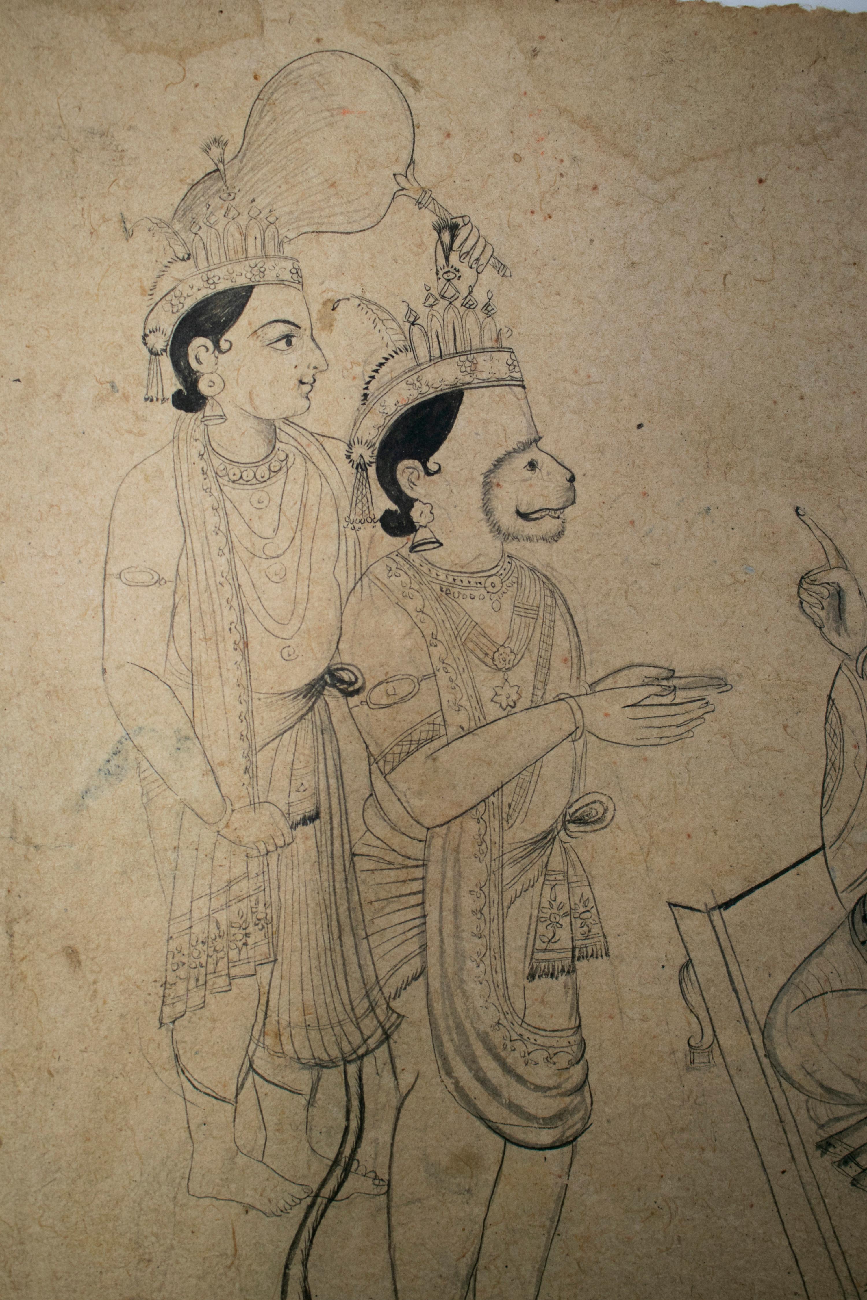 20th Century 1970s Indian Religious Ink Drawing For Sale