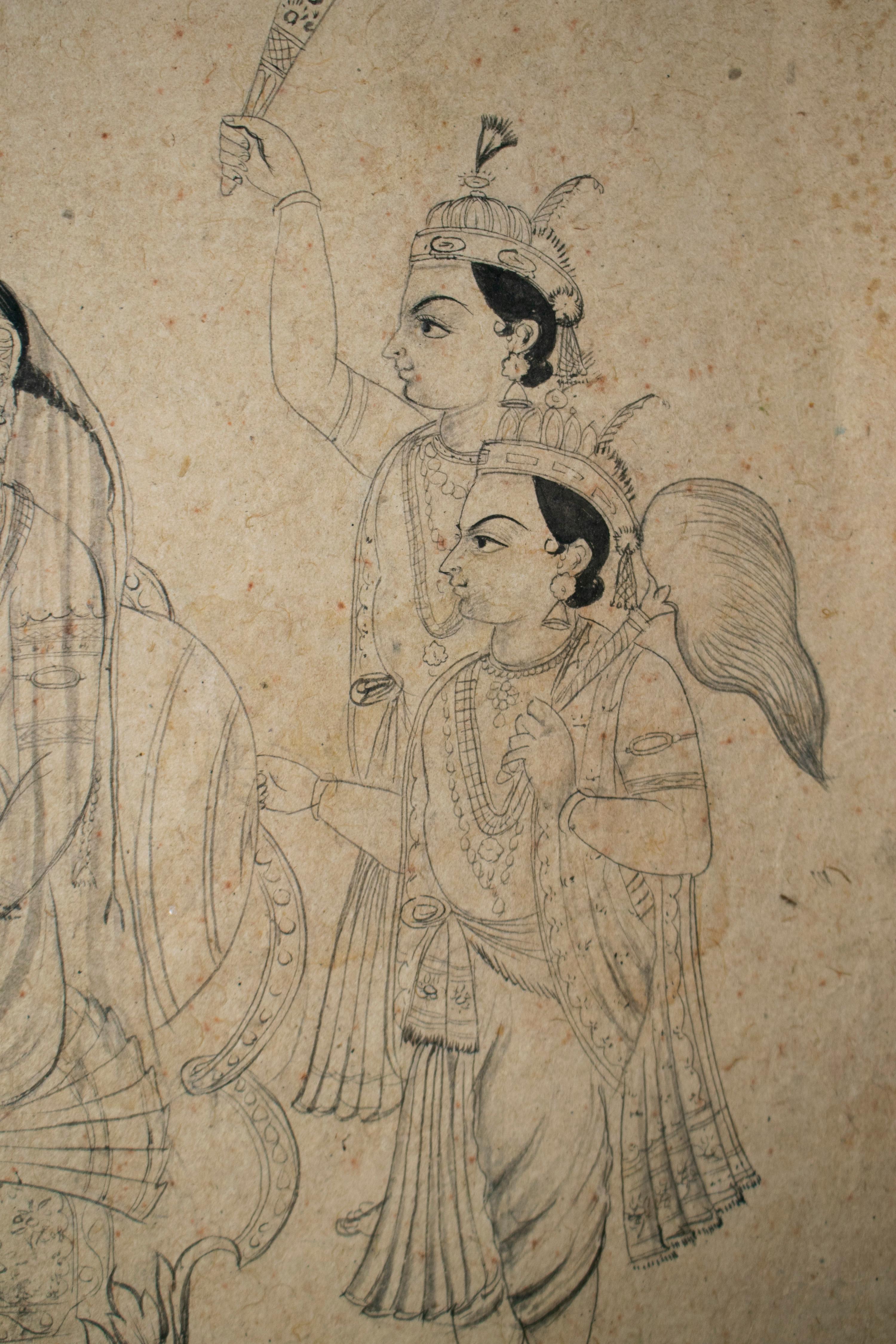 1970s Indian Religious Ink Drawing For Sale 2