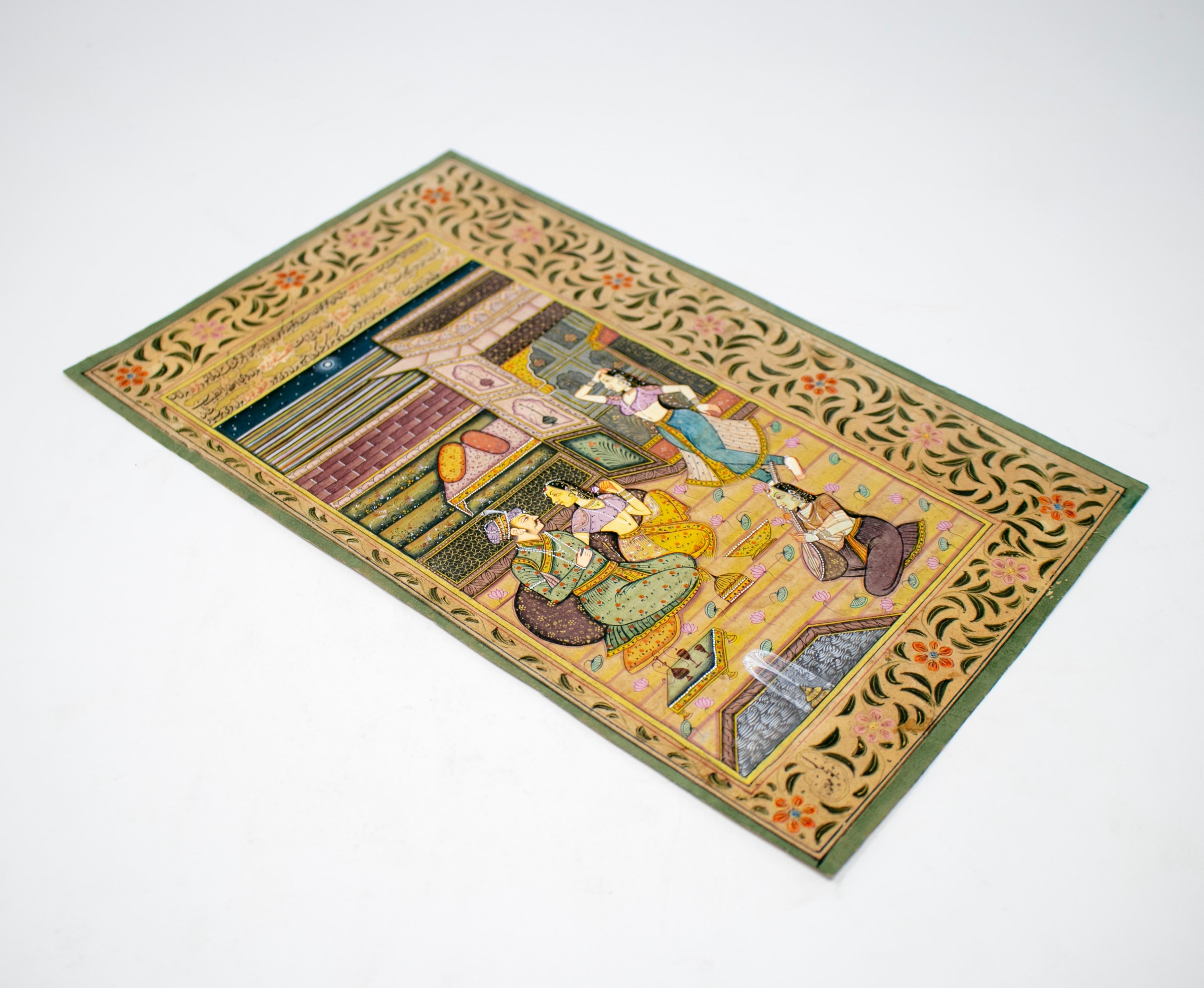 ensemble de trois dessins colorés de la cour royale de l'Inde des années 1970 en vente 3
