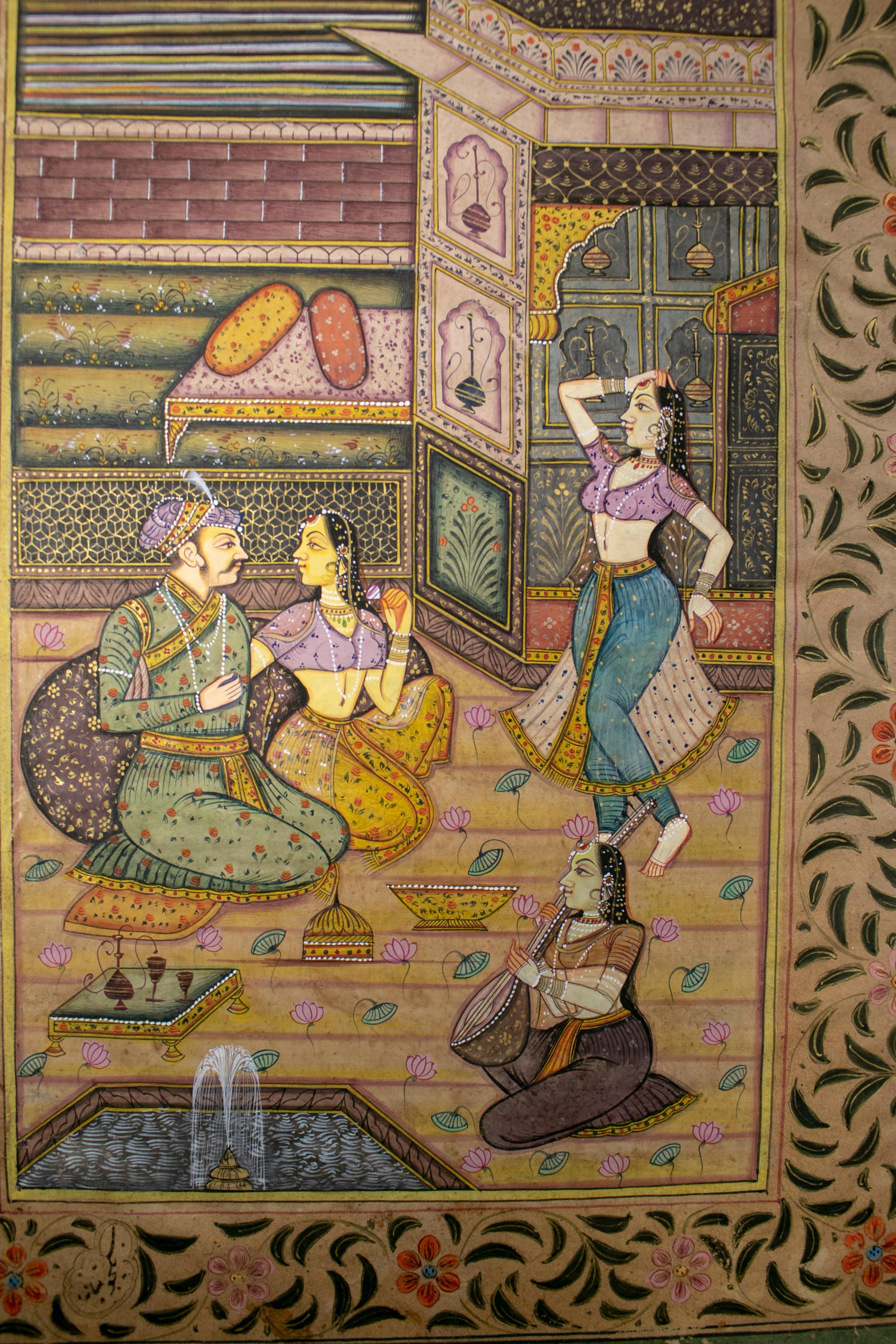ensemble de trois dessins colorés de la cour royale de l'Inde des années 1970 en vente 4