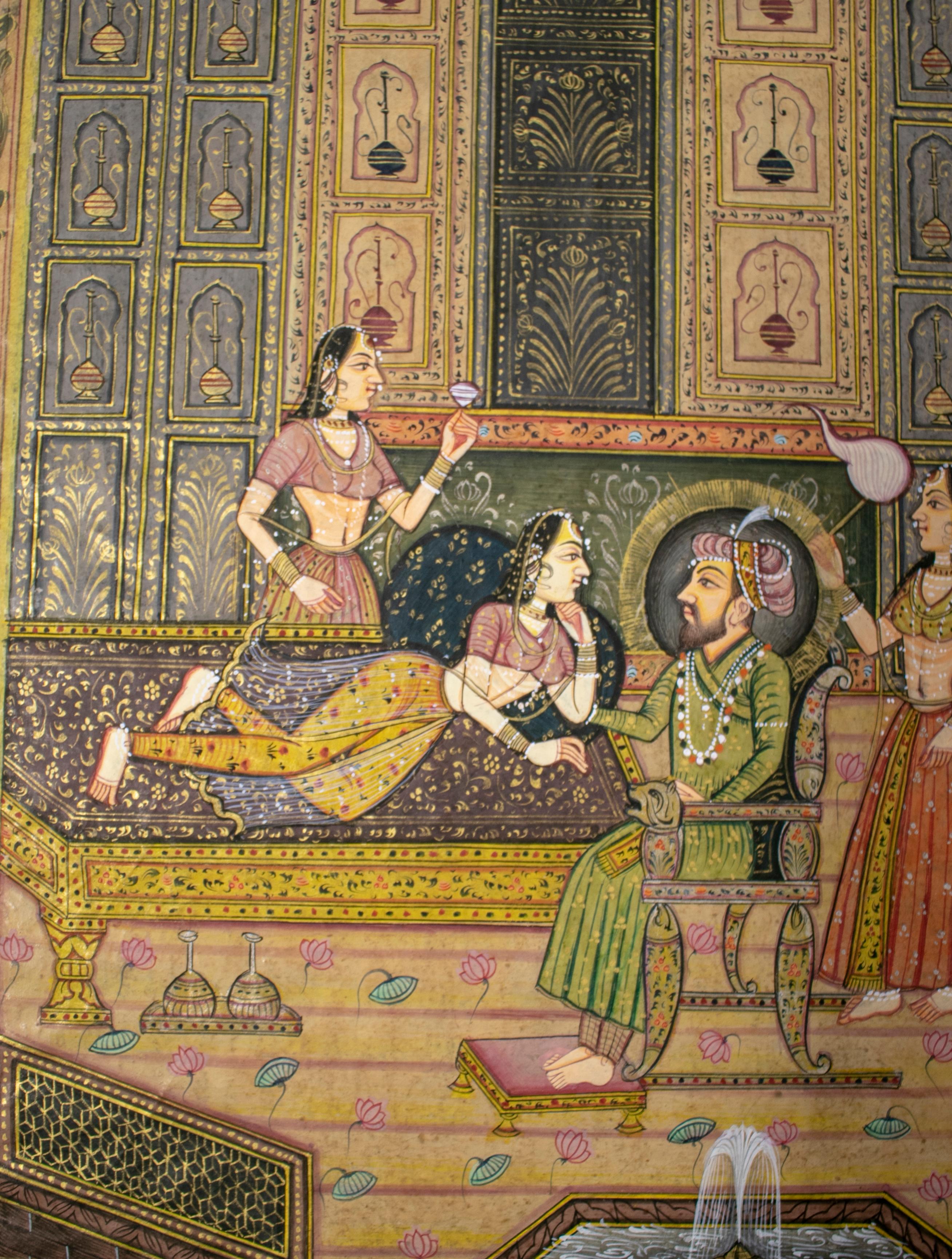 ensemble de trois dessins colorés de la cour royale de l'Inde des années 1970 en vente 5