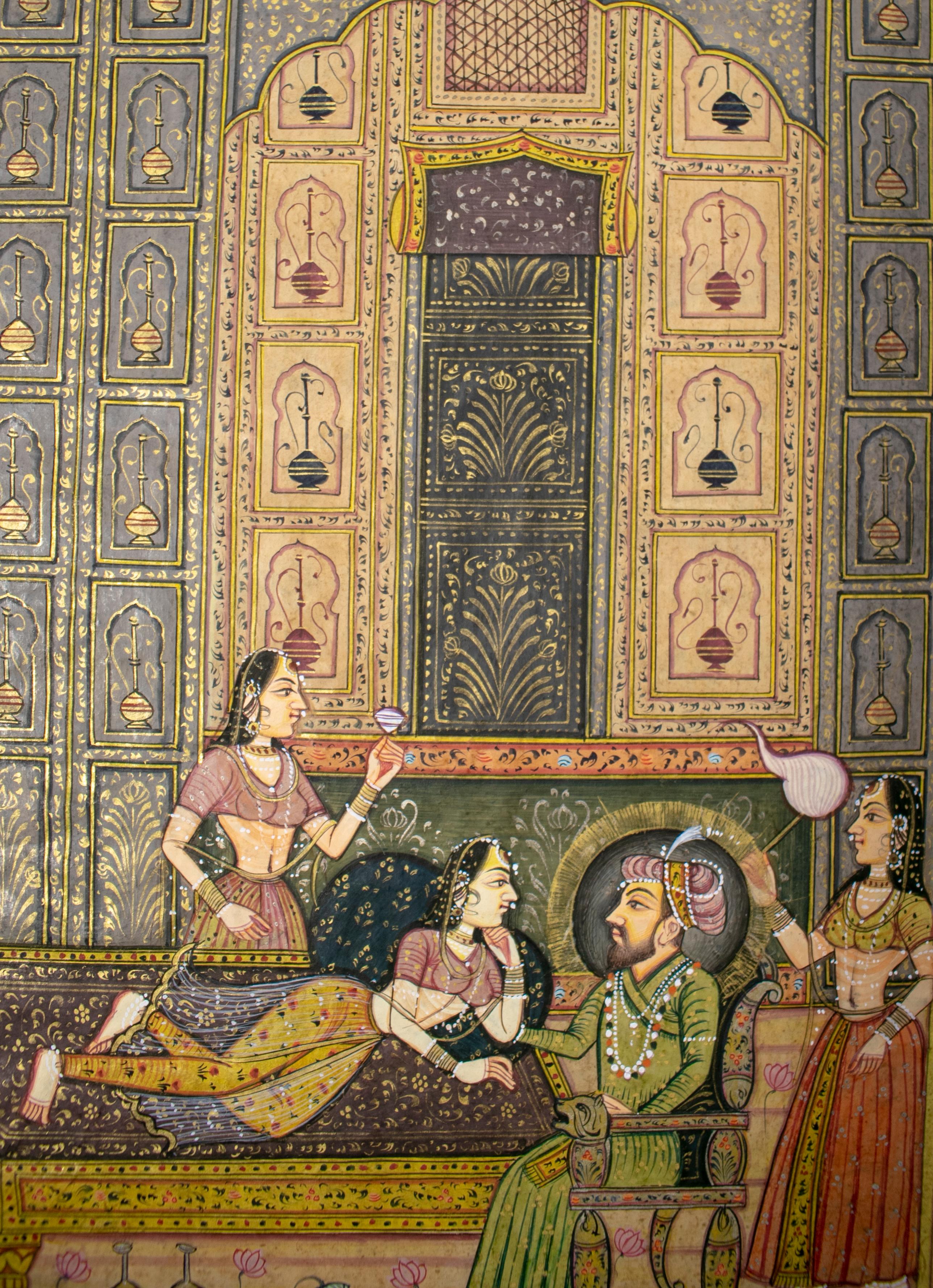 ensemble de trois dessins colorés de la cour royale de l'Inde des années 1970 en vente 10